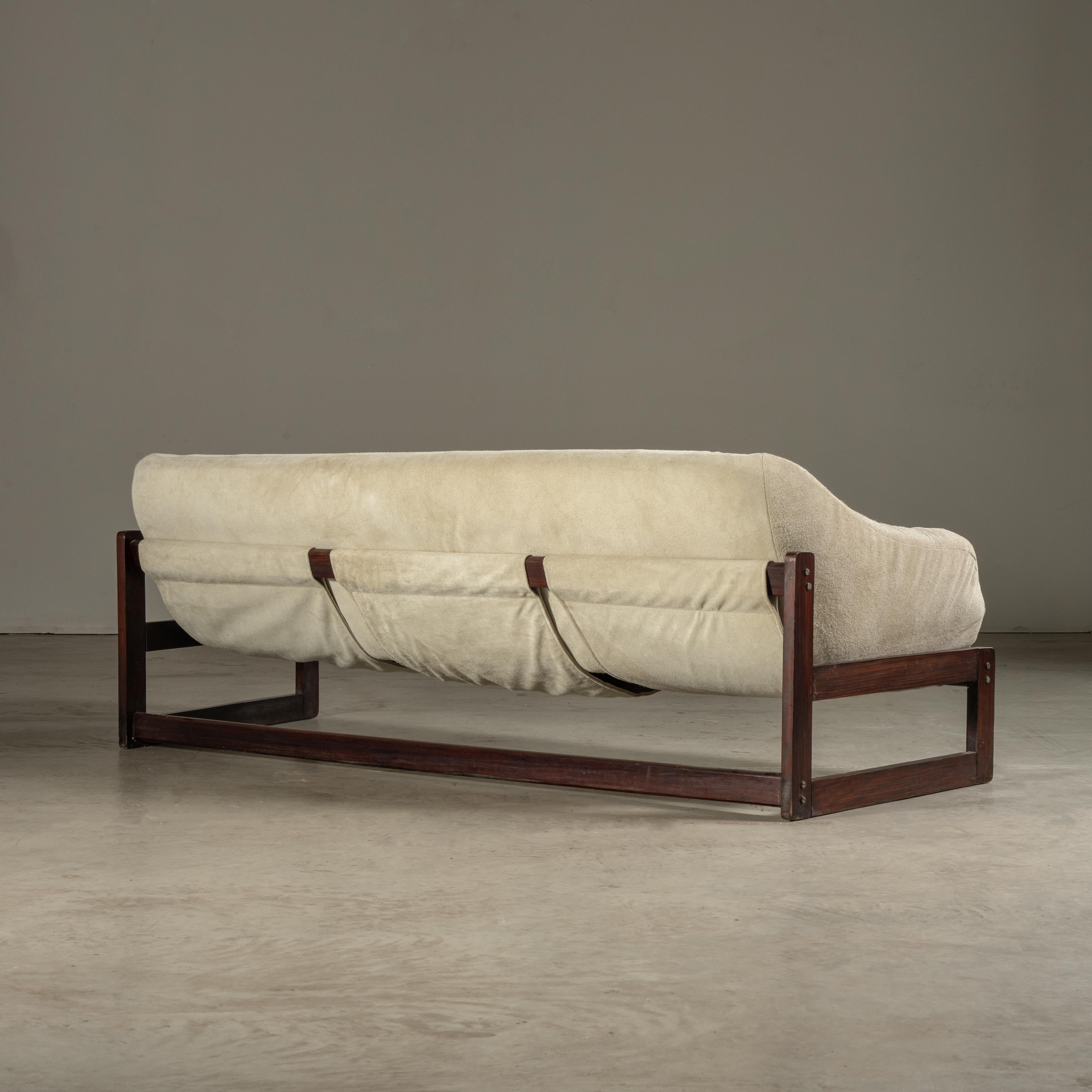 Fabric Architectural Sofa in Hardwood, by Percival Lafer, Brazilian Mid-Century Modern For Sale