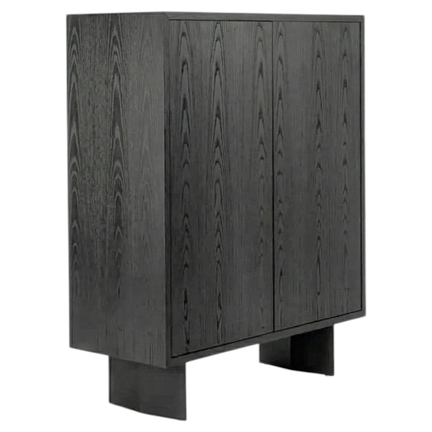 Architectural Solid Wood Highboard with Black Rhombus Legs and Push-Pull Doors For Sale
