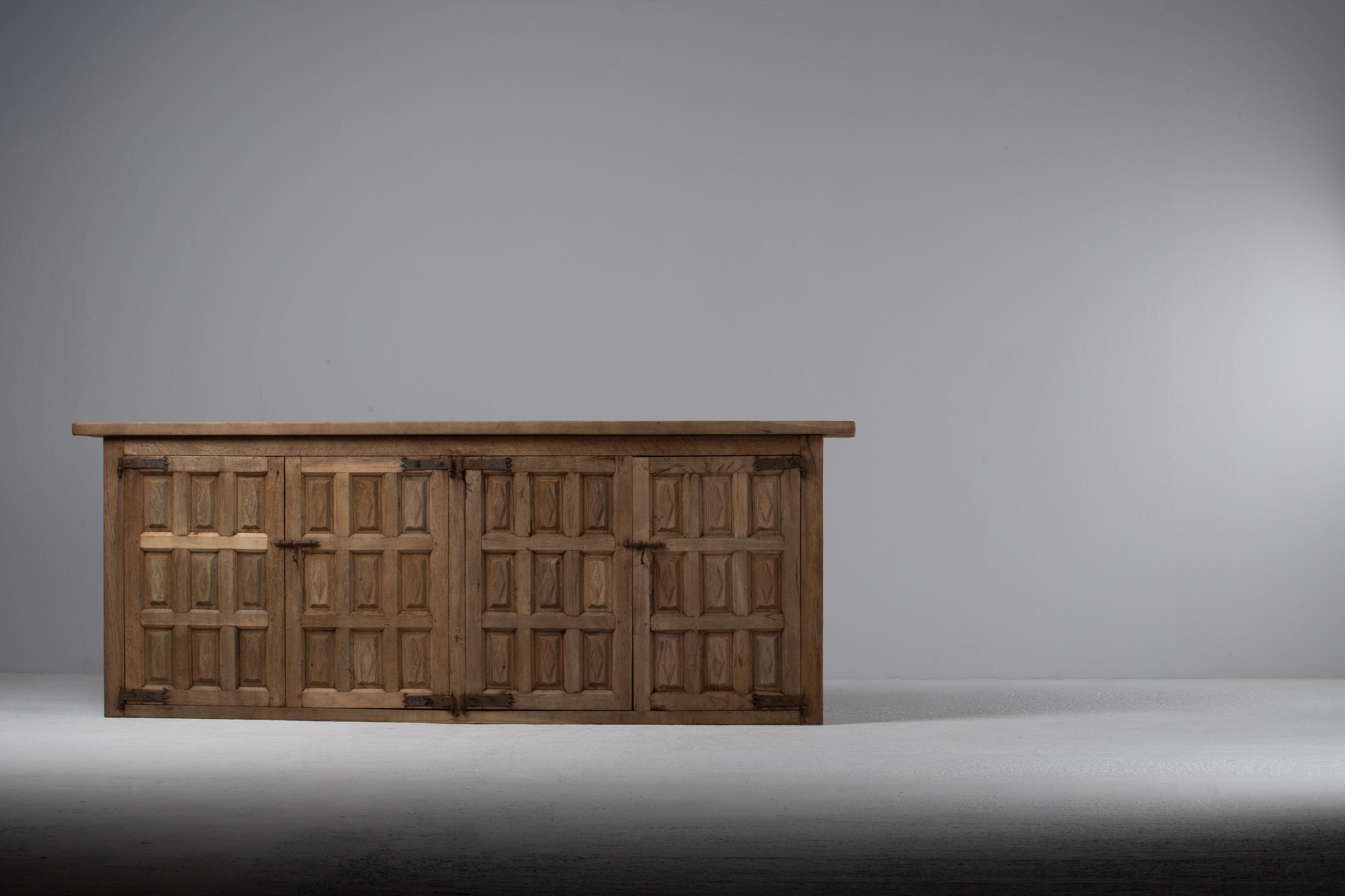 Mid-20th Century Architectural Spanish Oak Credenza