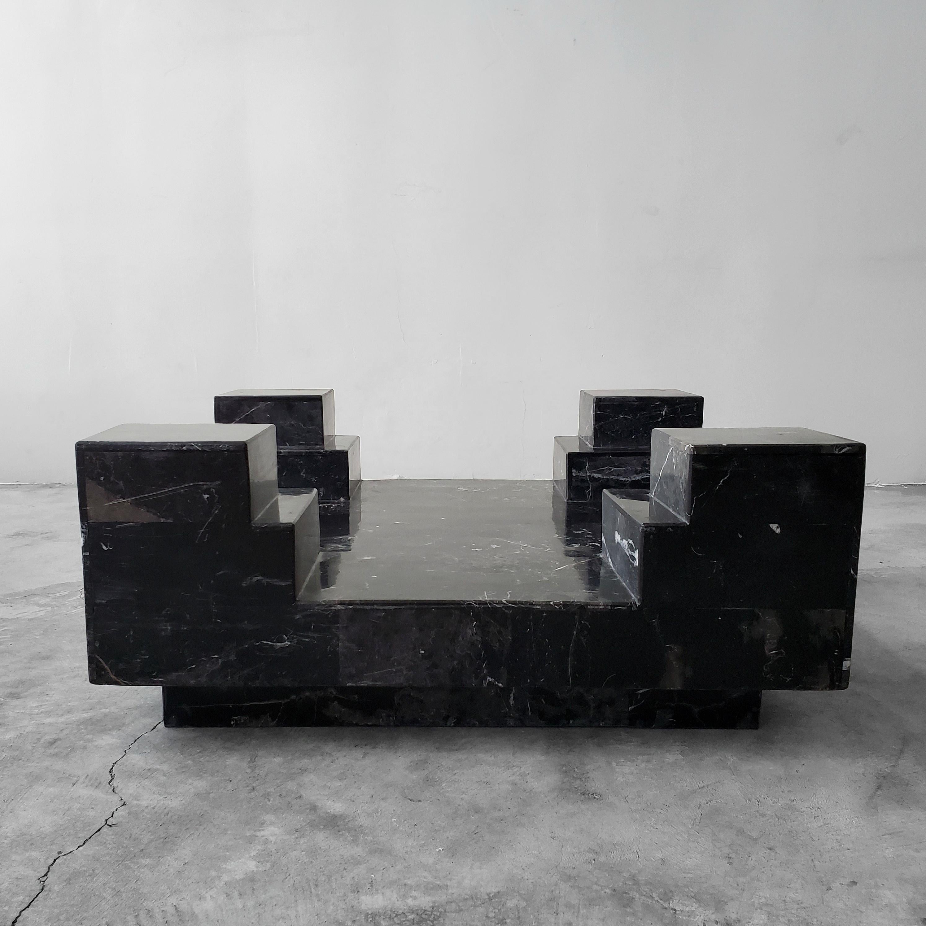 Architectural Square Black Italian Marble and Glass Coffee Table 2