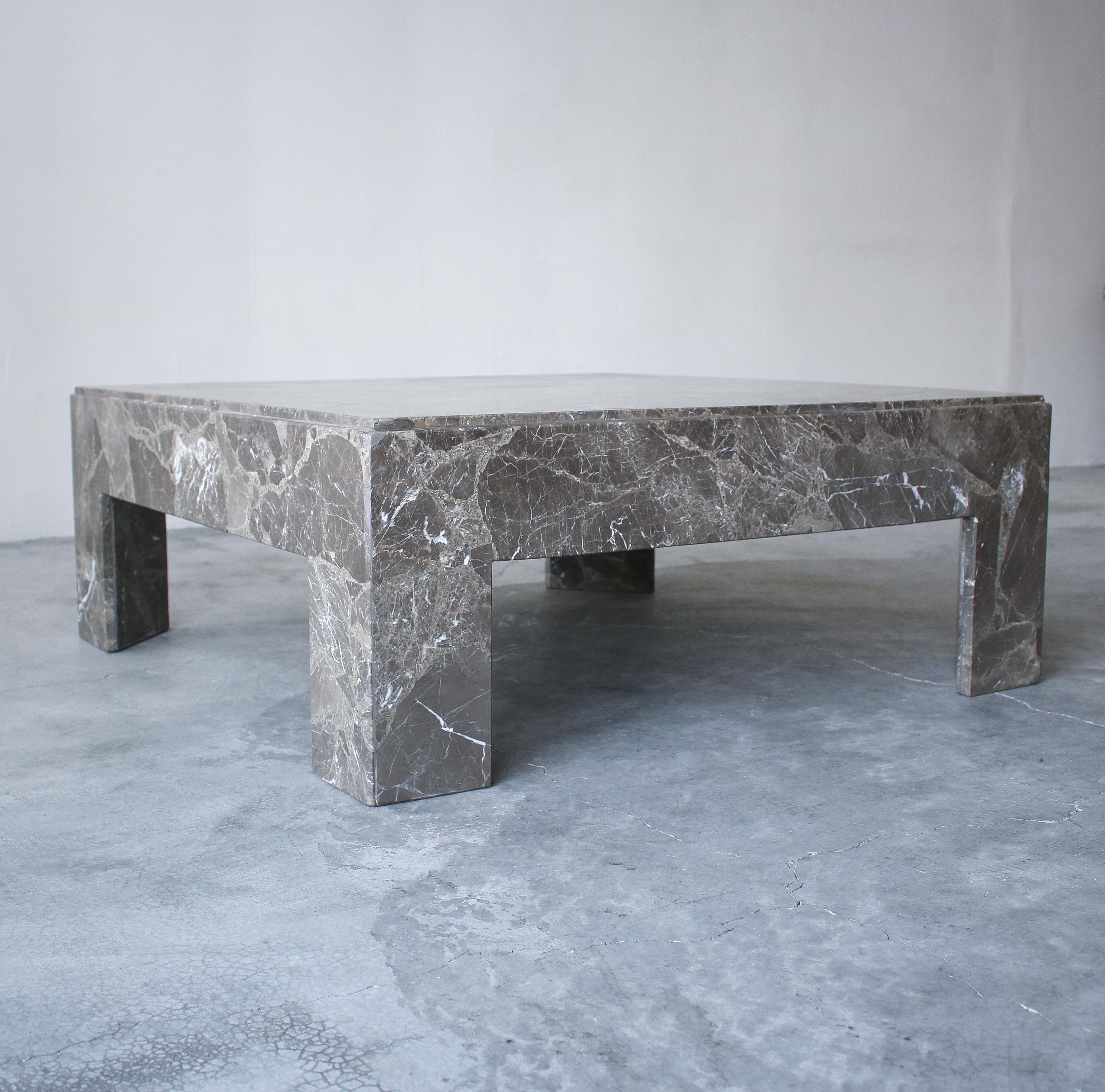Rare vintage dark Emperador Italian marble coffee table. Beautiful brown and white marbling. You don't see brown marble tables every day, if you are looking for a stone coffee table but want something different, this is the table for you

Table is