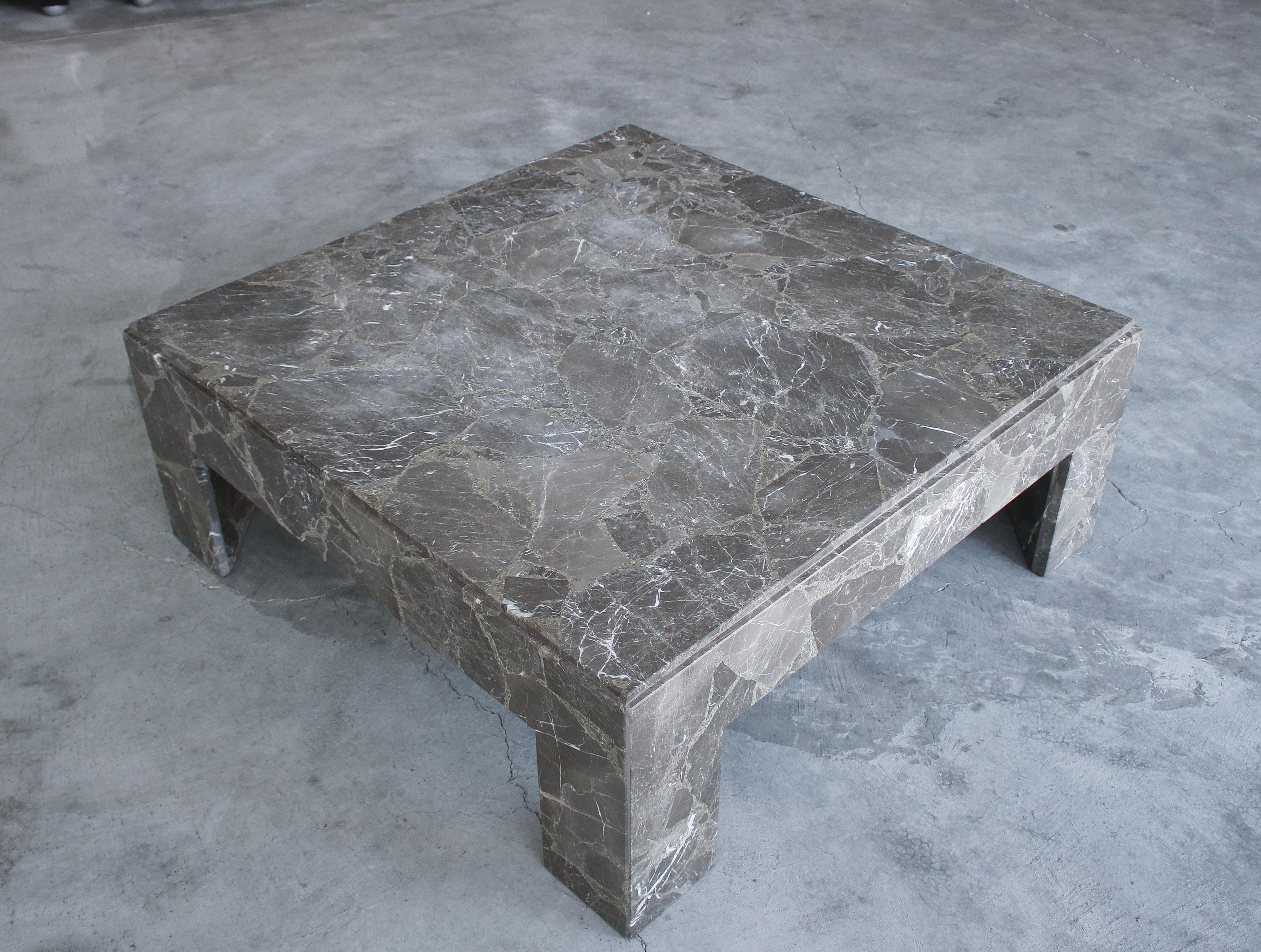 Architectural Square Brown Italian Marble Coffee Table In Good Condition In Las Vegas, NV