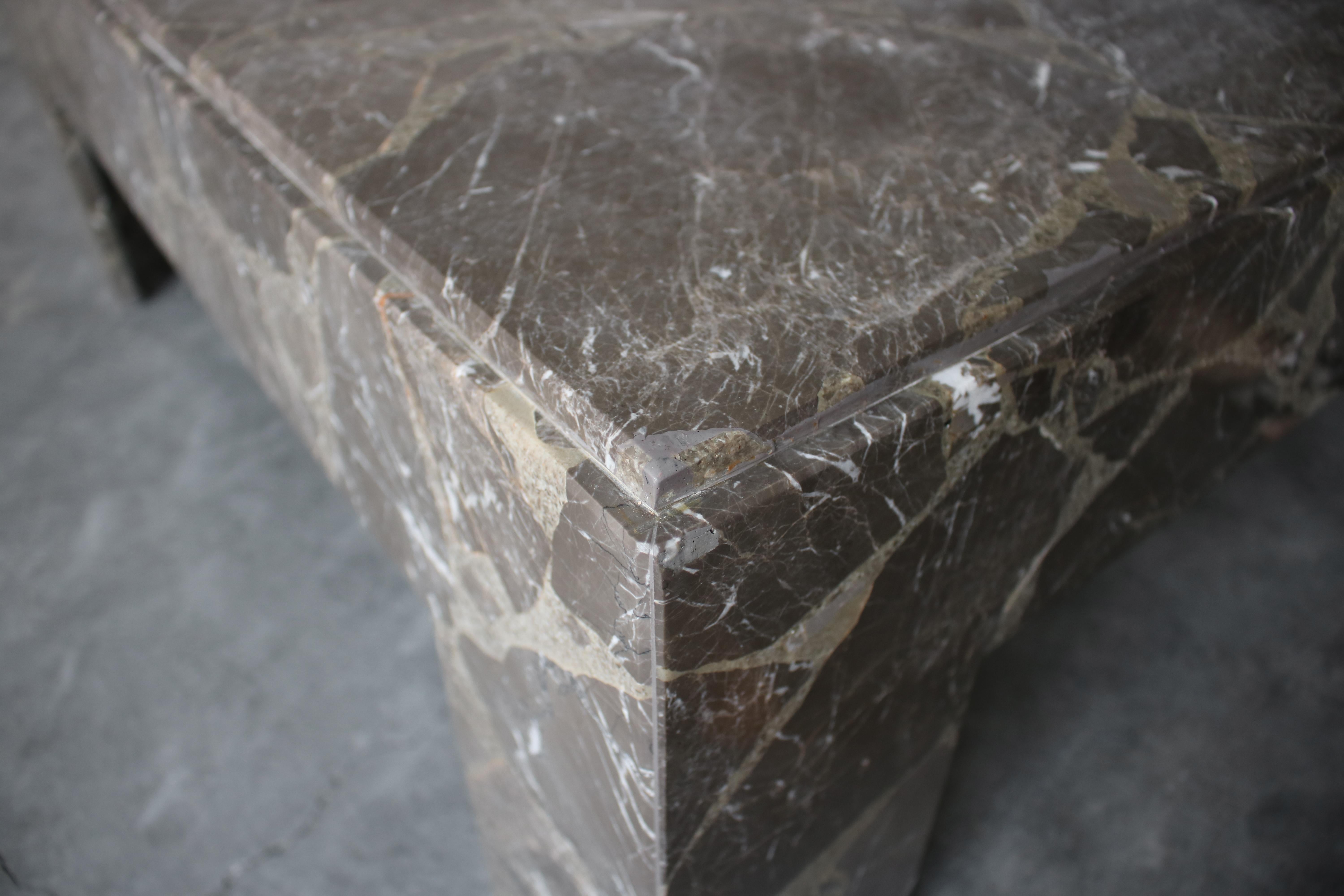 20th Century Architectural Square Brown Italian Marble Coffee Table