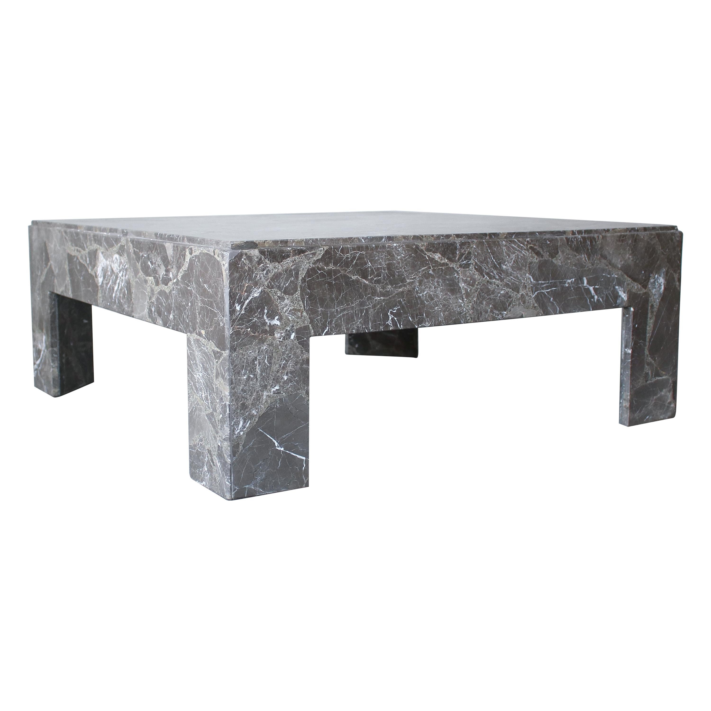 Architectural Square Brown Italian Marble Coffee Table