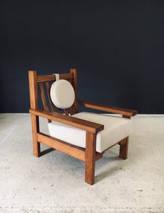 Architectural Square Design Oak Lounge Chair, Belgium 1950's