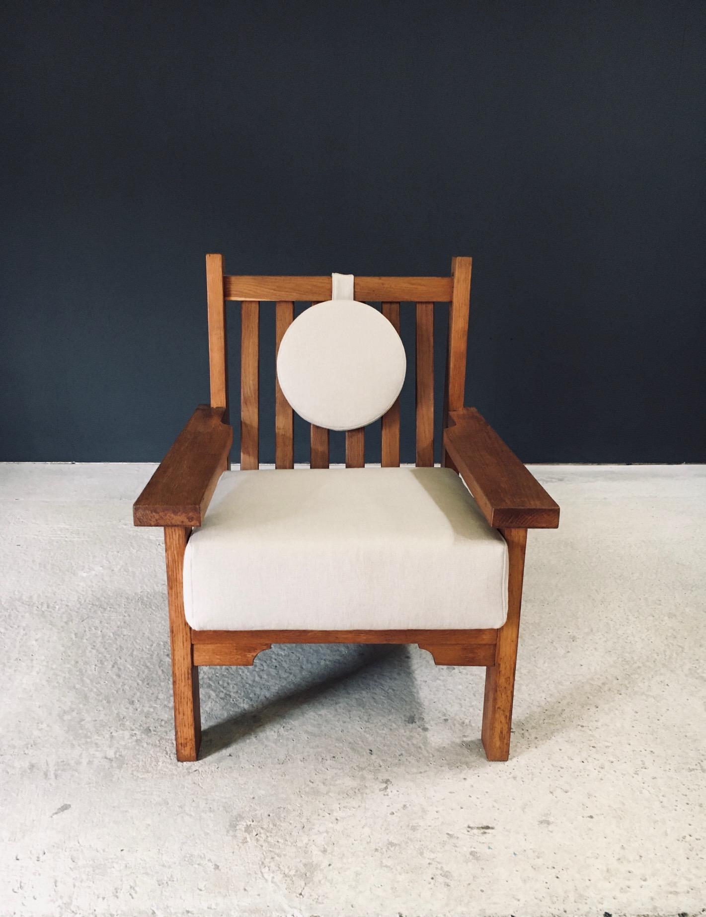 Belge Architectural Square Design Oak Lounge Chair, Belgium 1950's en vente