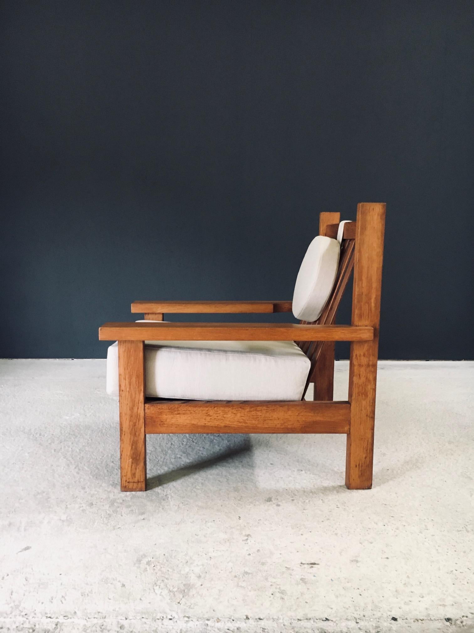 Architectural Square Design Oak Lounge Chair, Belgium 1950's Bon état - En vente à Oud-Turnhout, VAN