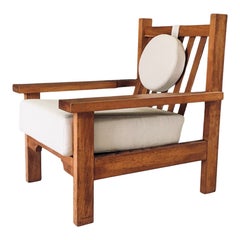 Architectural Square Design Oak Lounge Chair, Belgium 1950's