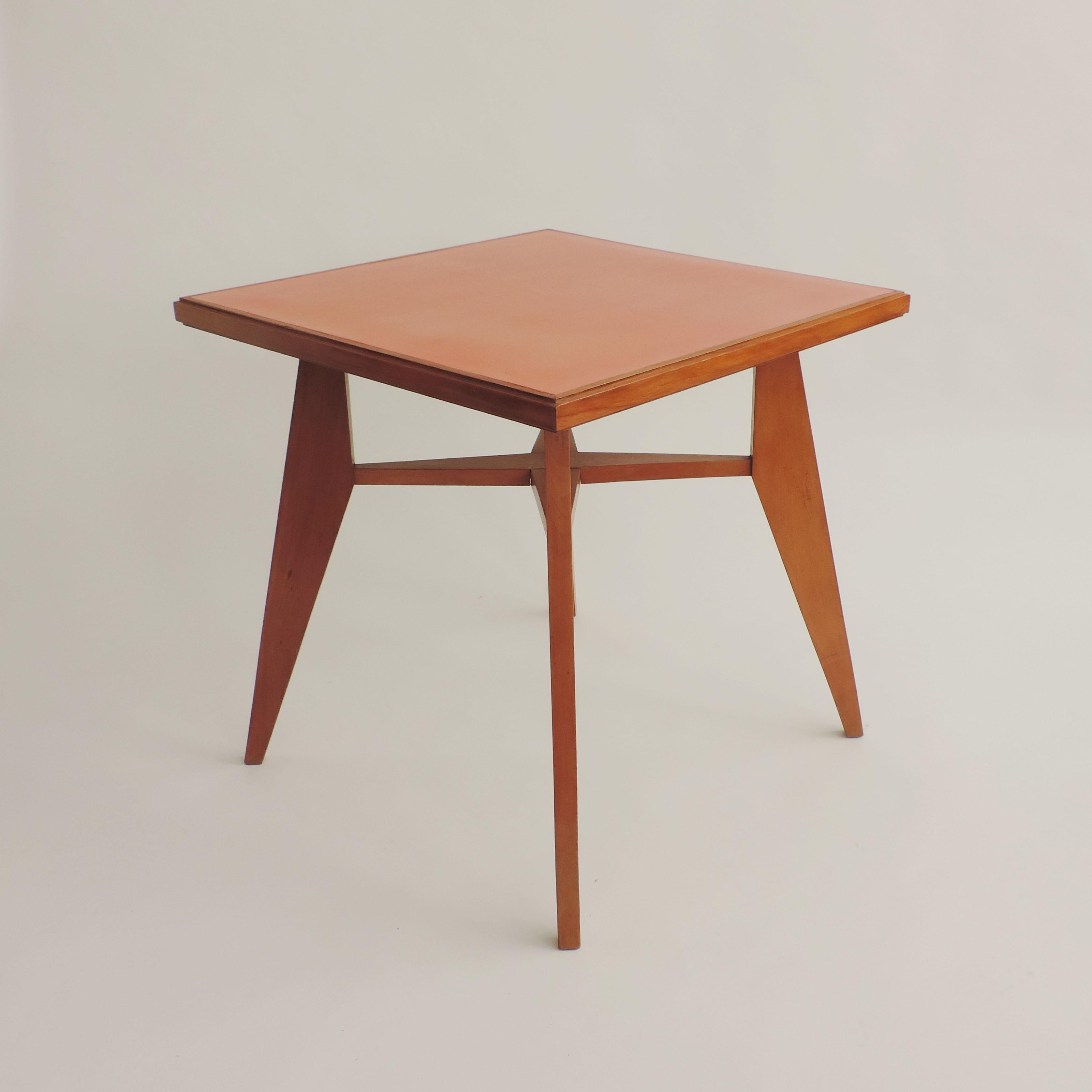 Architectural Square Dining Table with Red Top, Italy, 1950s 3