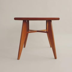 Architectural Square Dining Table with Red Top, Italy, 1950s