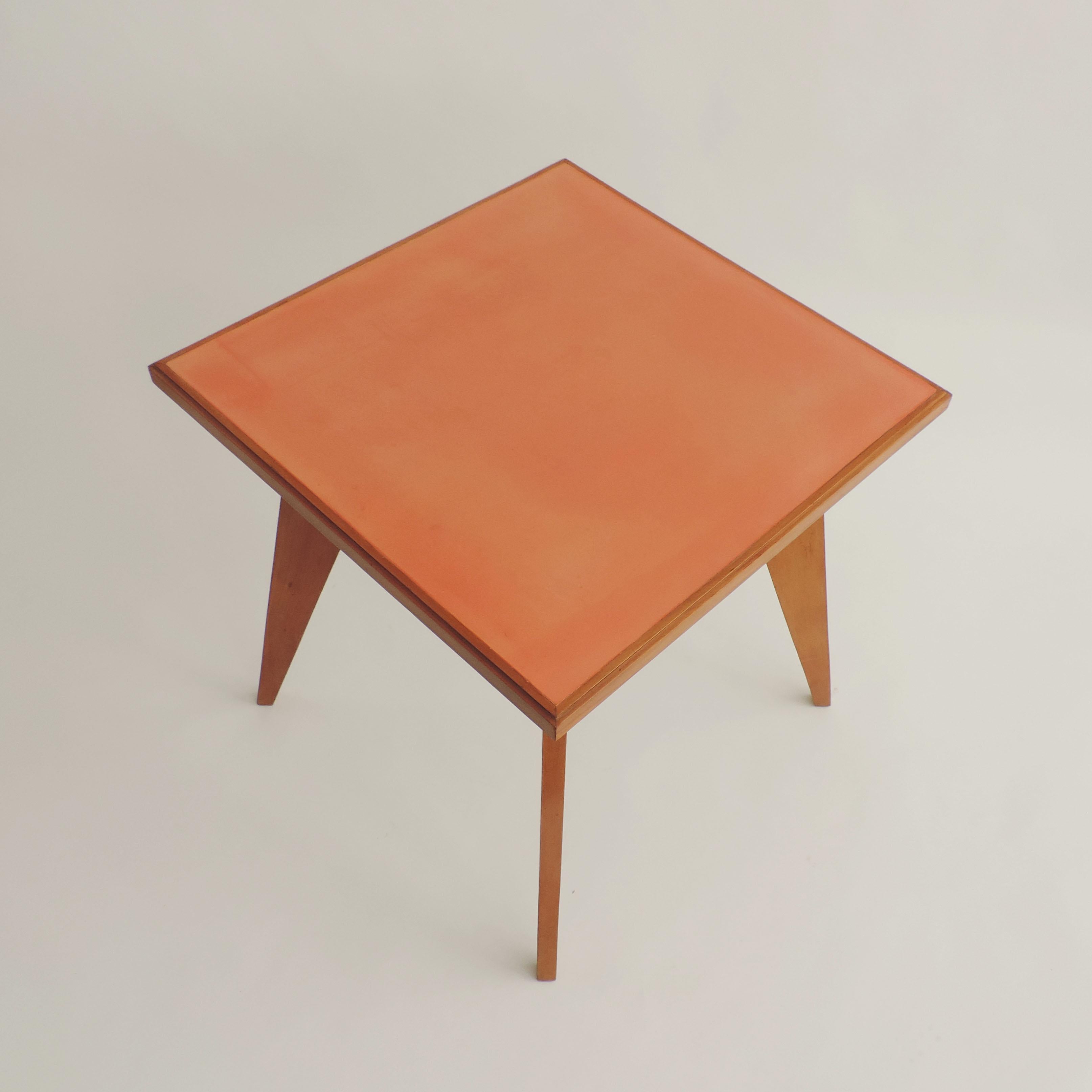 Architectural Square Dining Table with Red Top, Italy, 1950s In Good Condition In Milan, IT