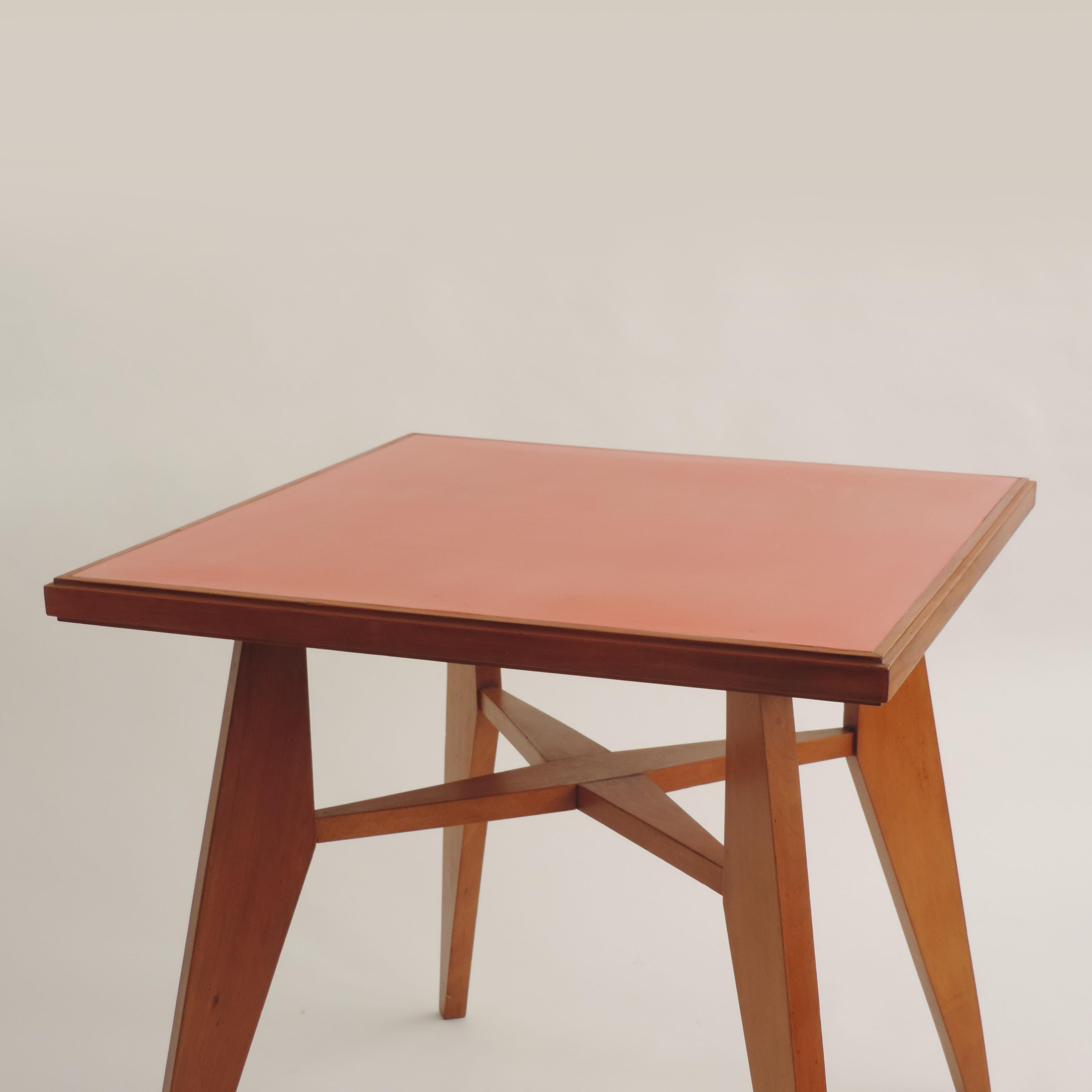 Mid-20th Century Architectural Square Dining Table with Red Top, Italy, 1950s