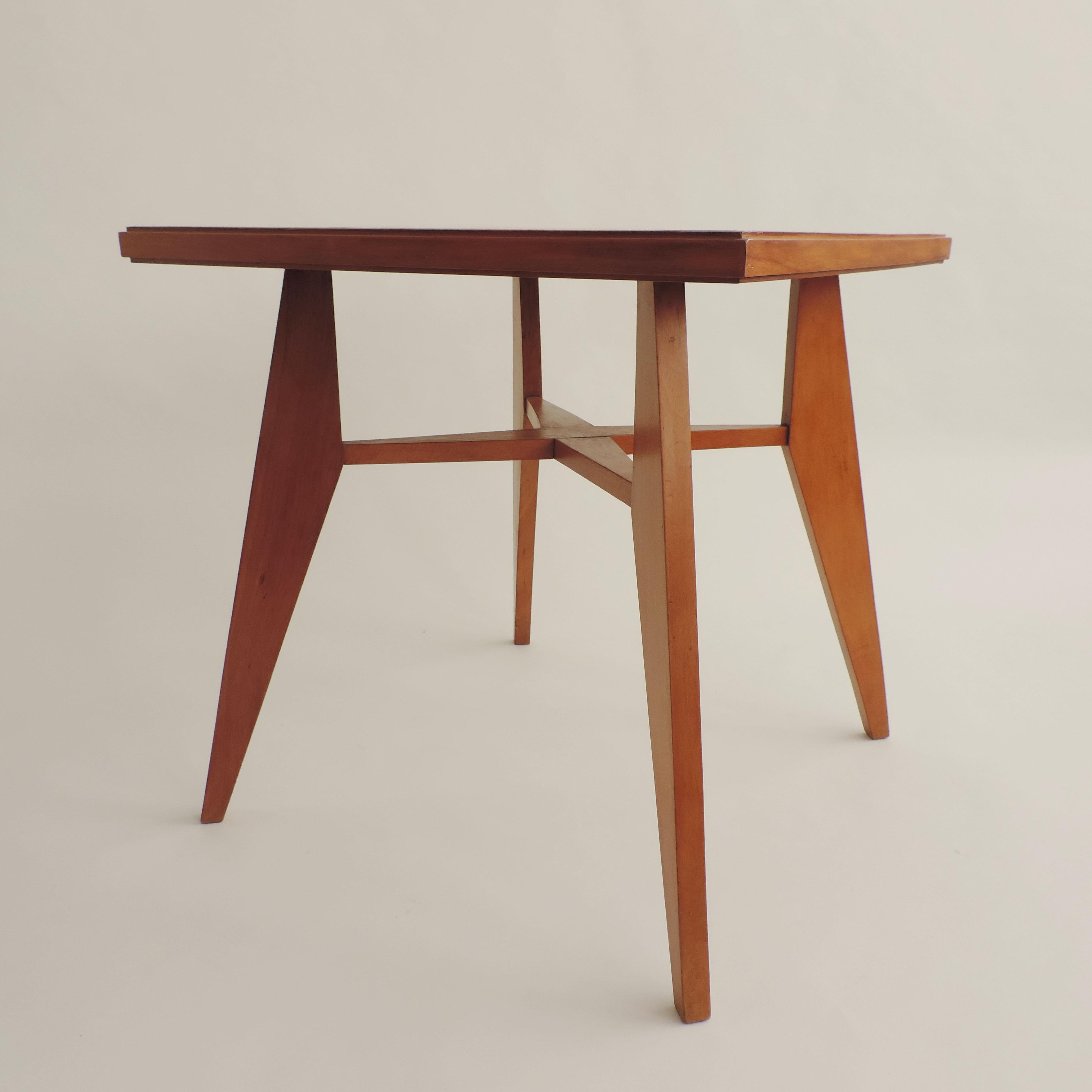 Formica Architectural Square Dining Table with Red Top, Italy, 1950s