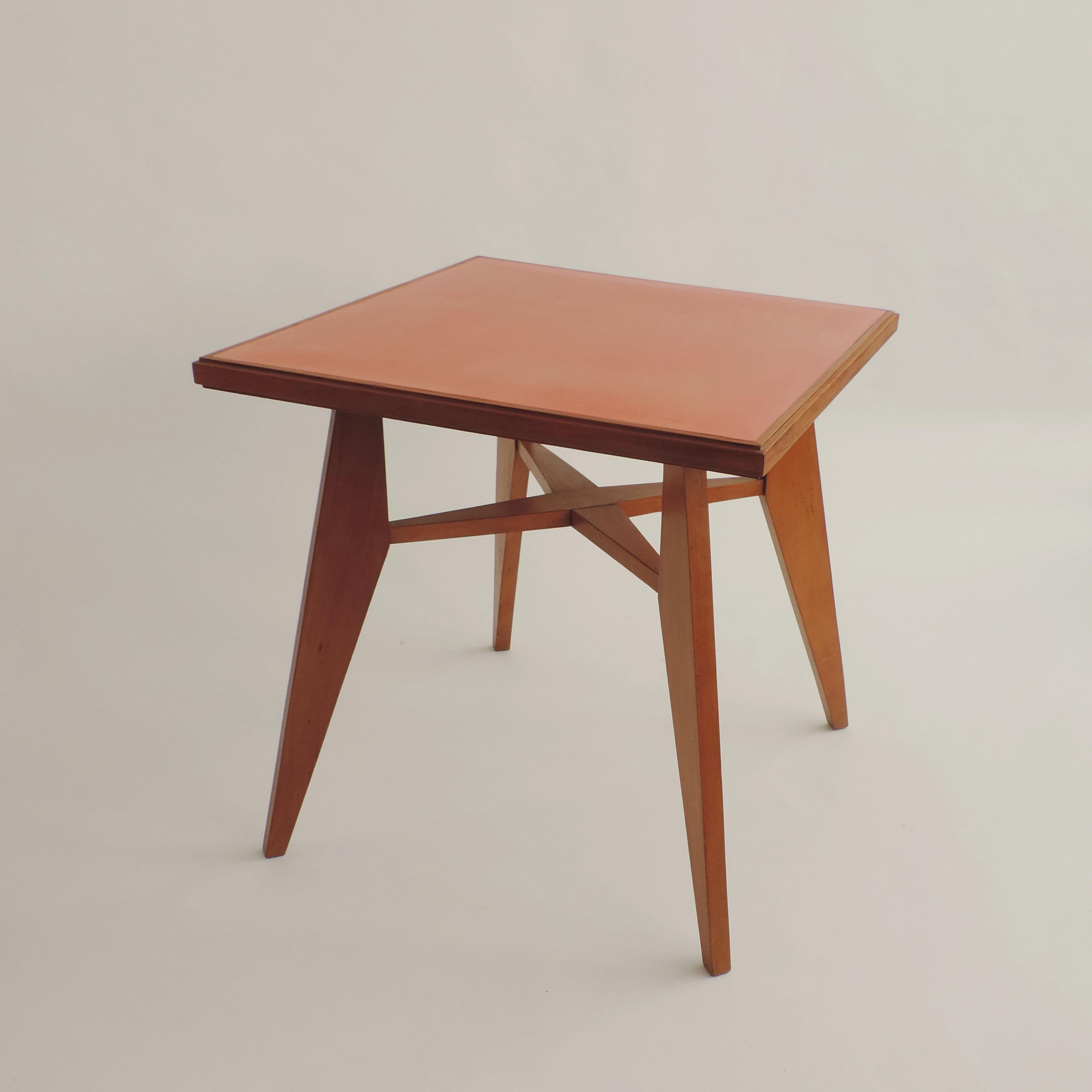 Architectural Square Dining Table with Red Top, Italy, 1950s 1