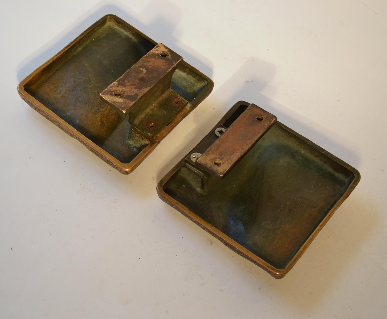 Architectural Square Relief Push Pull Square Bronze Door Handle Pair  In Excellent Condition For Sale In London, GB