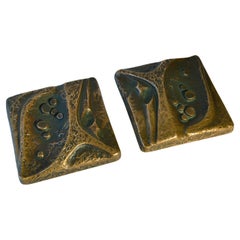 Architectural Square Relief Push Pull Square Bronze Door Handle Pair 