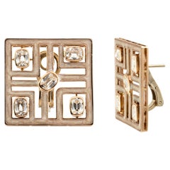 Architectural Square Stud Earring Set with Old Cut Cushion in 18 Karat Rose Gold