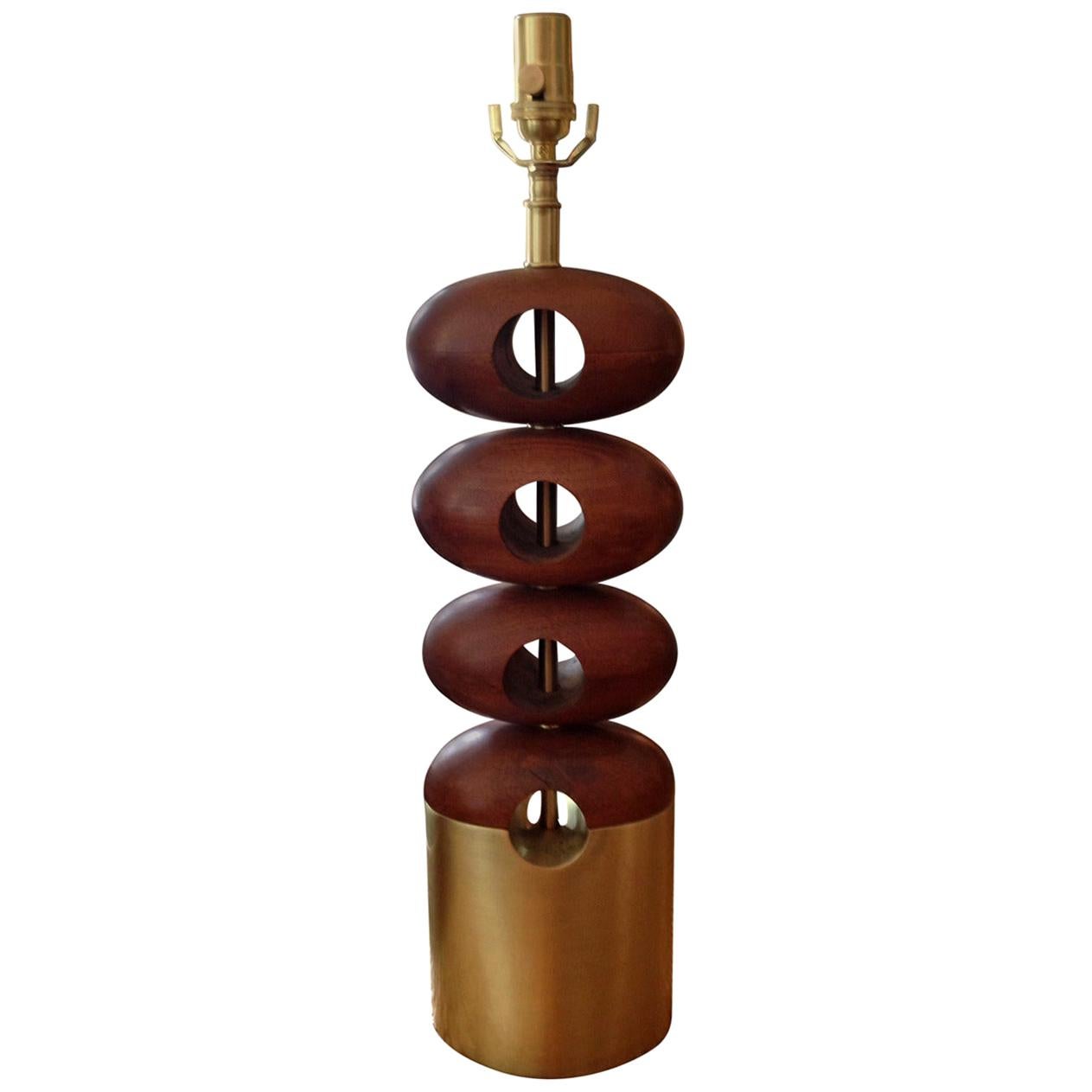 Architectural Stacked Walnut Ovals Table Lamps For Sale