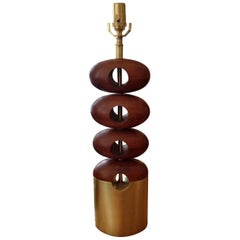 Retro Architectural Stacked Walnut Ovals Table Lamps