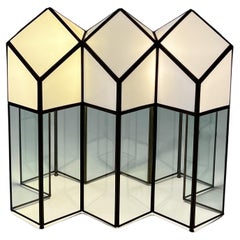 Architectural Stained Glass and Brass Table Lamp