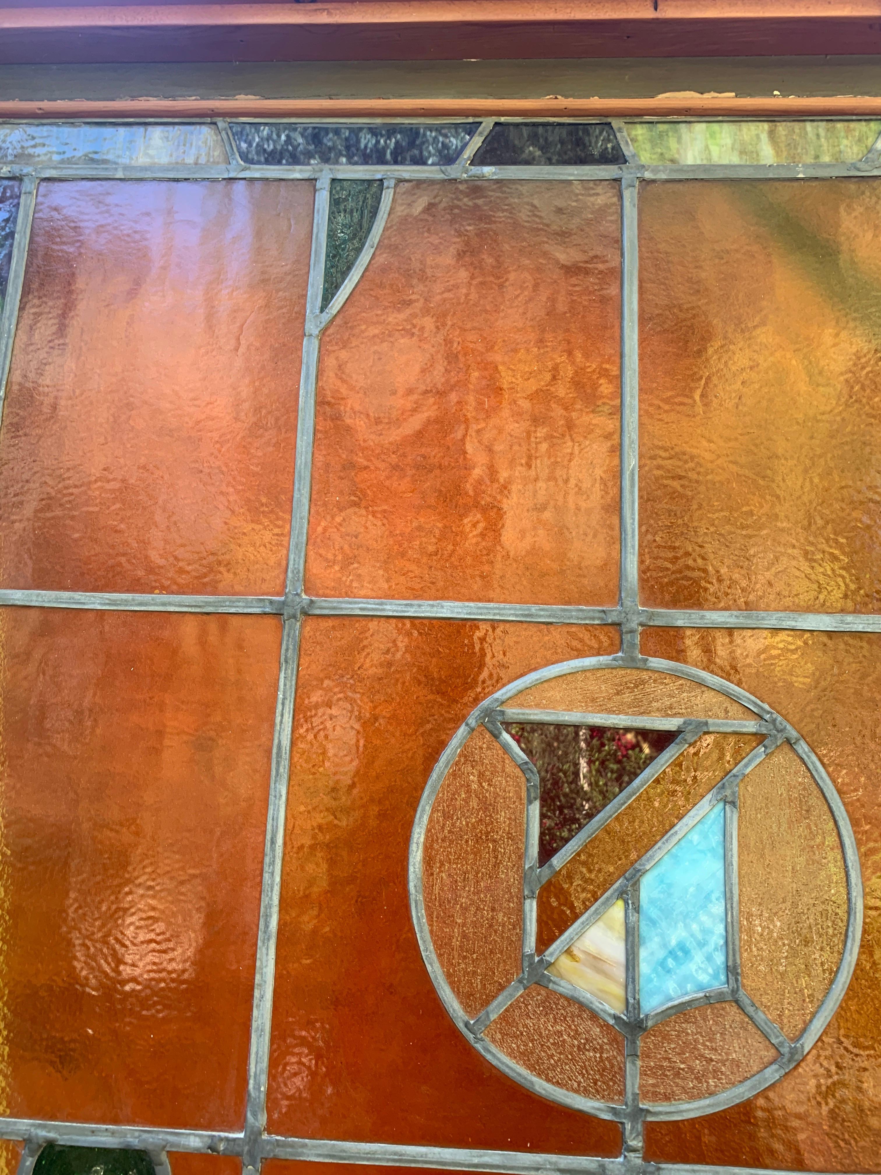 Architectural Stained Glass Window in Frame In Good Condition In Los Angeles, CA