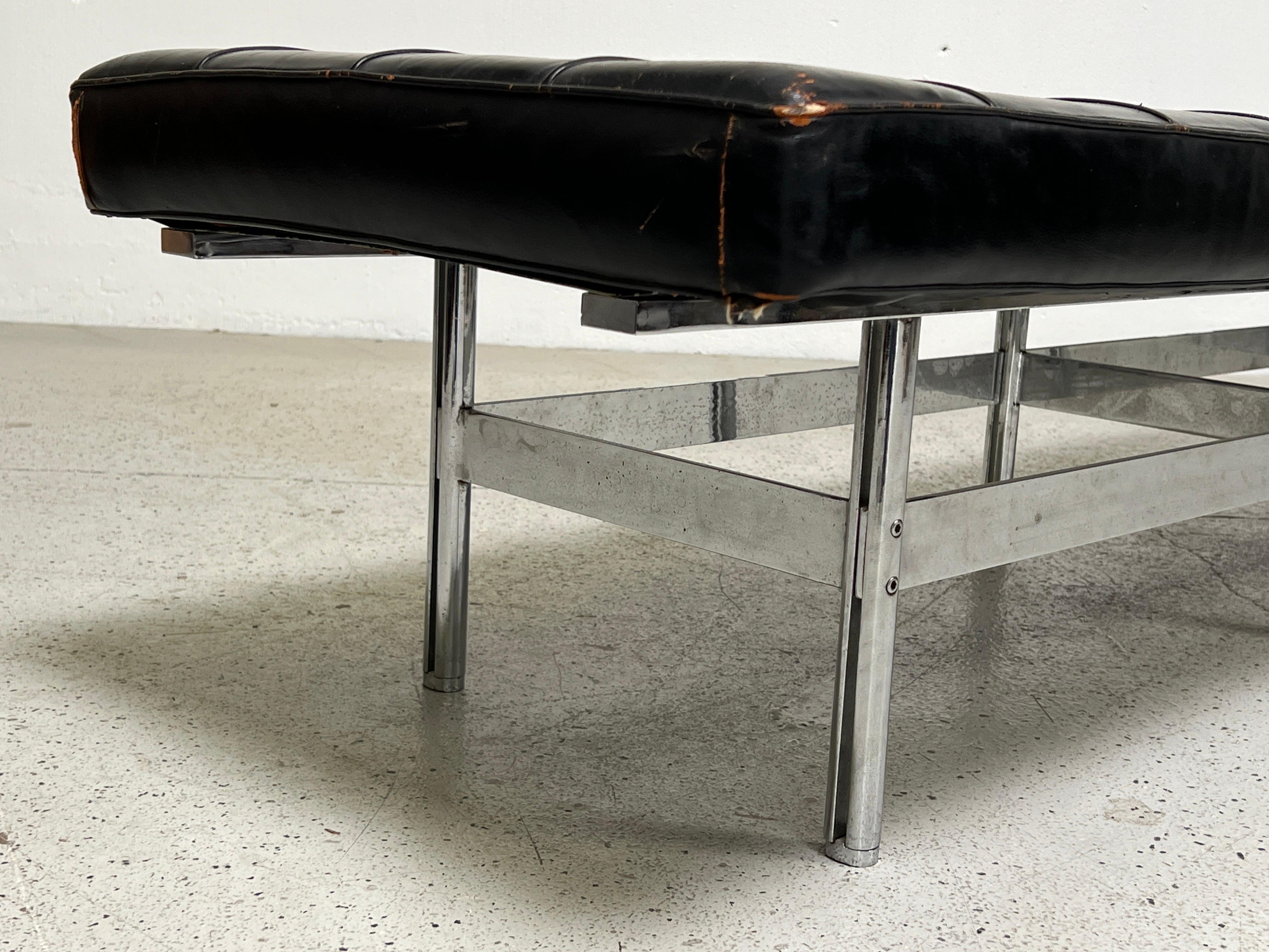 Architectural Stainless Steel and Leather Bench For Sale 8