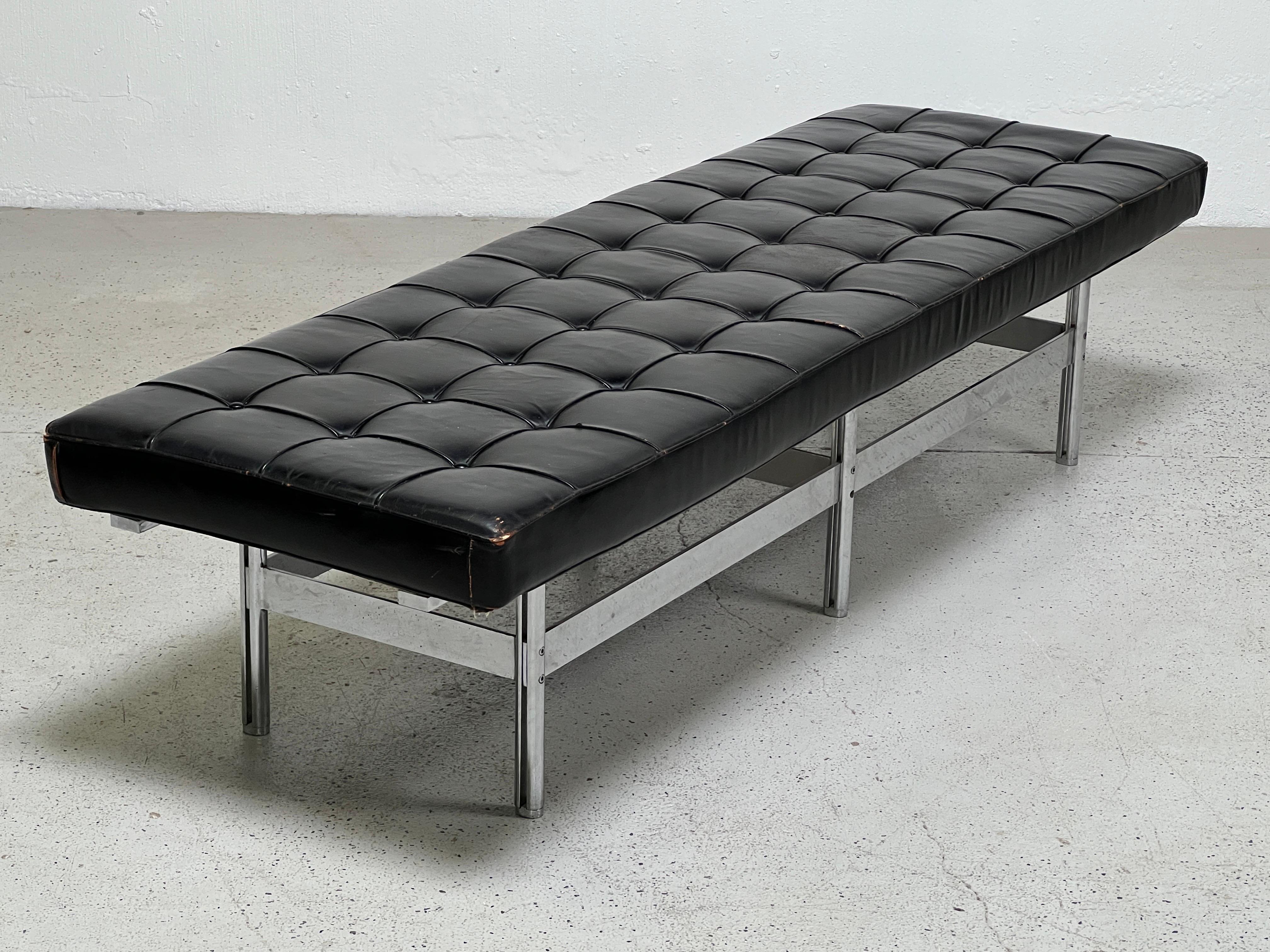 Architectural Stainless Steel and Leather Bench For Sale 9