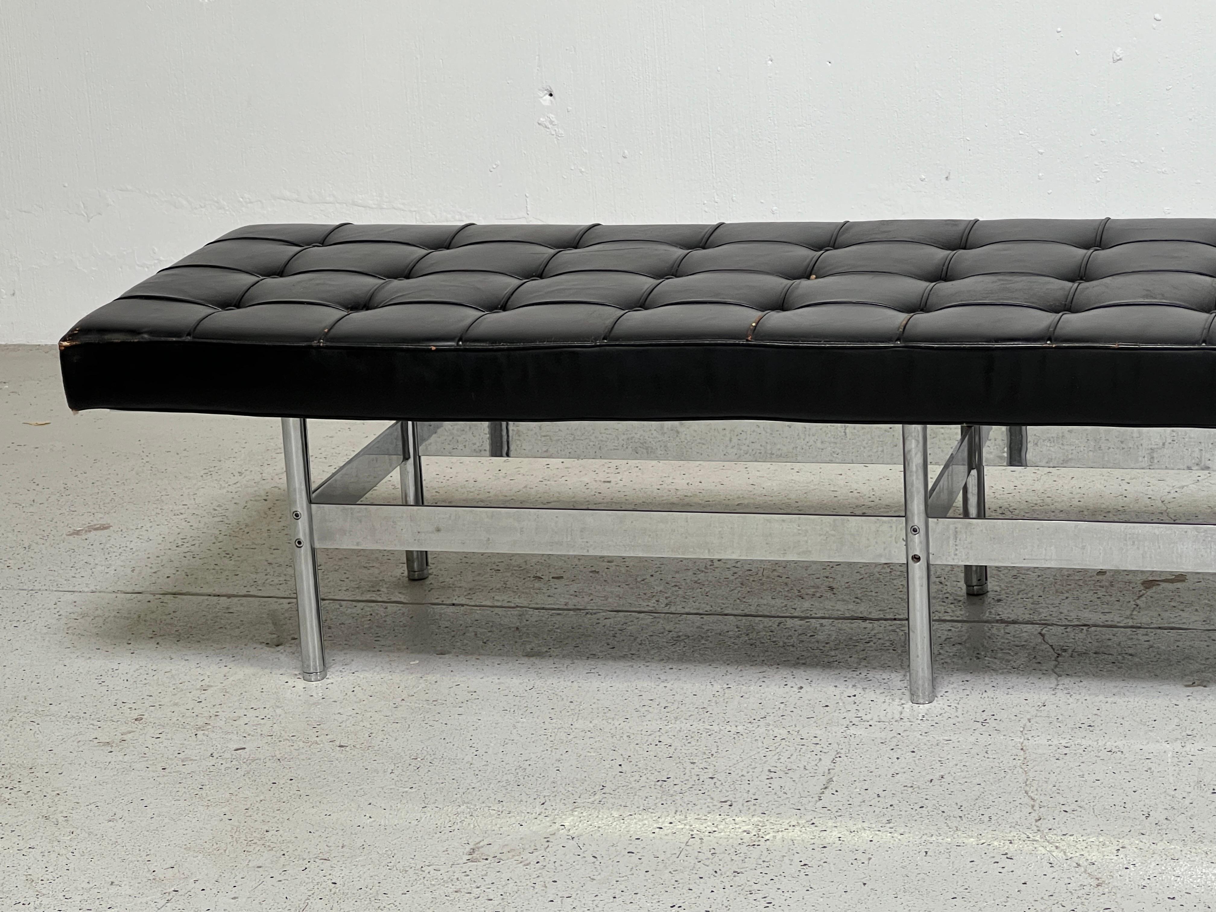 Architectural Stainless Steel and Leather Bench In Fair Condition For Sale In Dallas, TX
