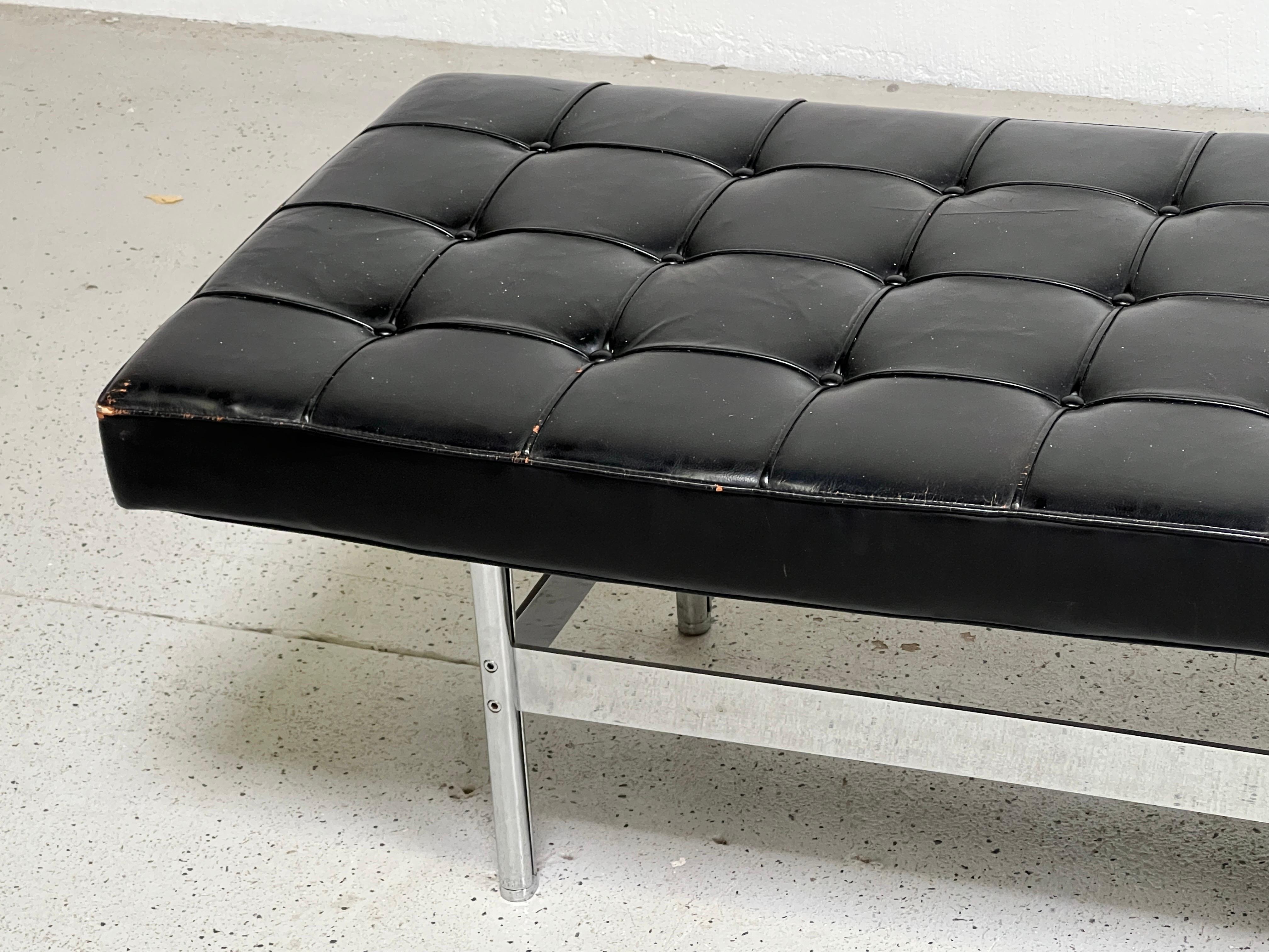 Architectural Stainless Steel and Leather Bench For Sale 1