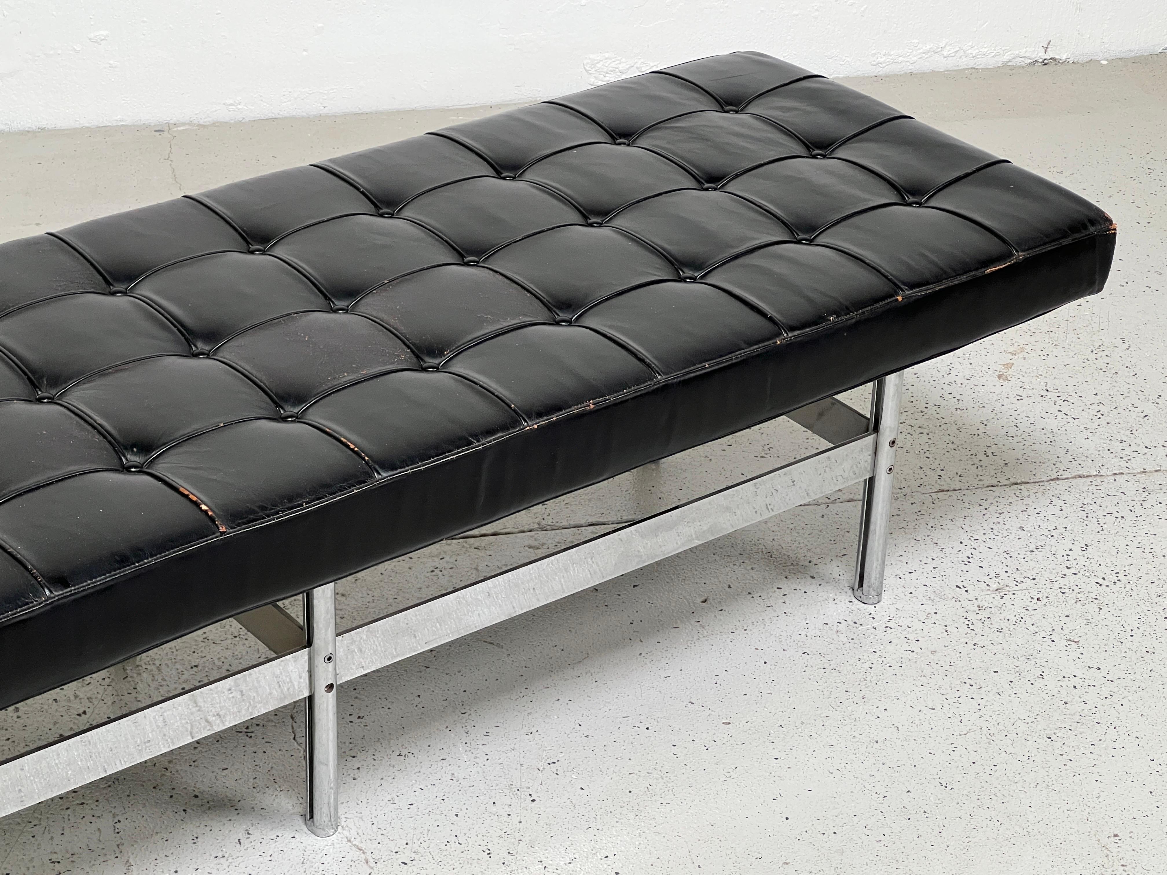 Architectural Stainless Steel and Leather Bench For Sale 2