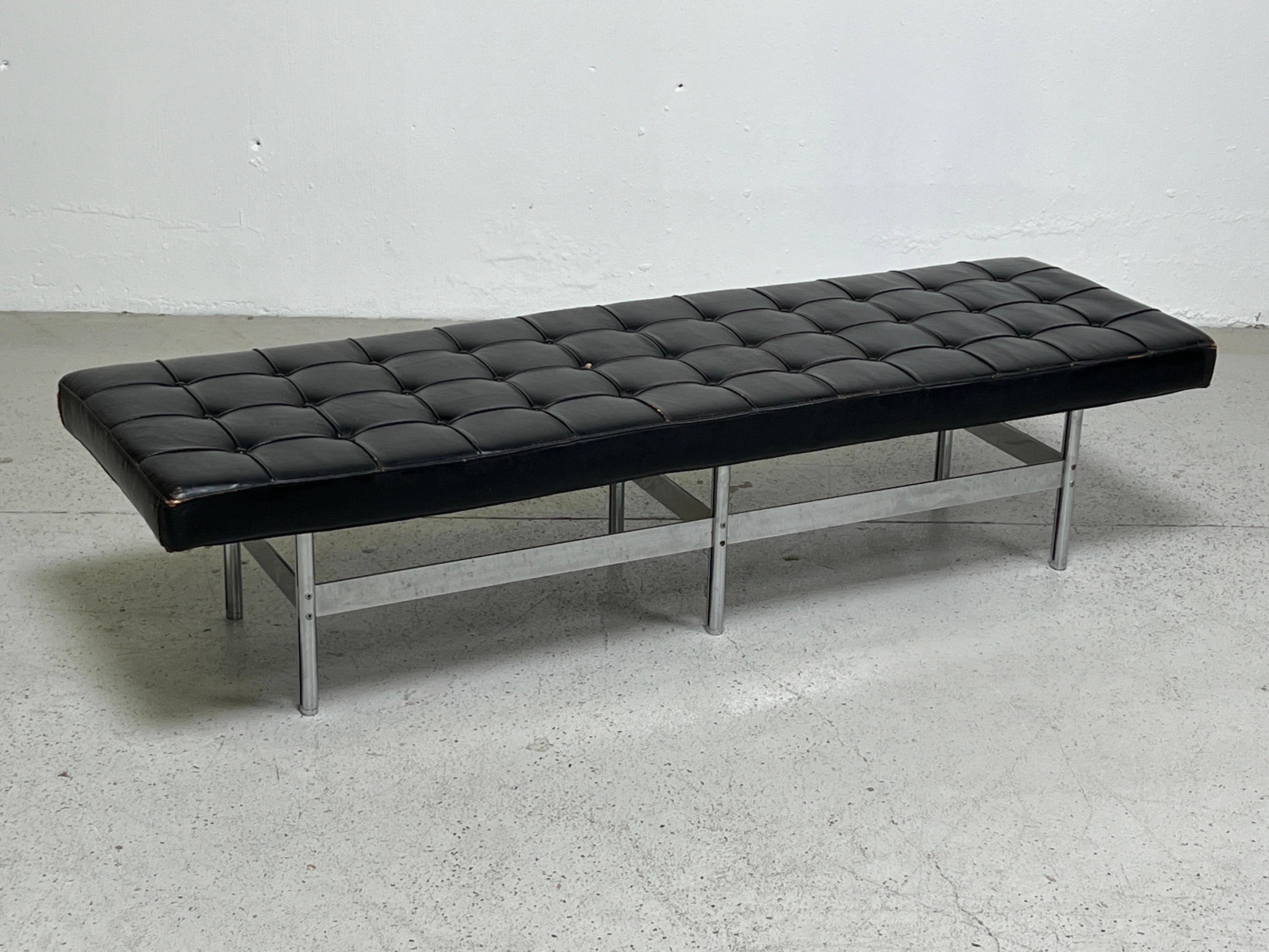 Architectural Stainless Steel and Leather Bench For Sale 4