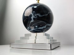 Architectural Stepped Lucite Lamp with Faux Marble Glass Sphere 1970s