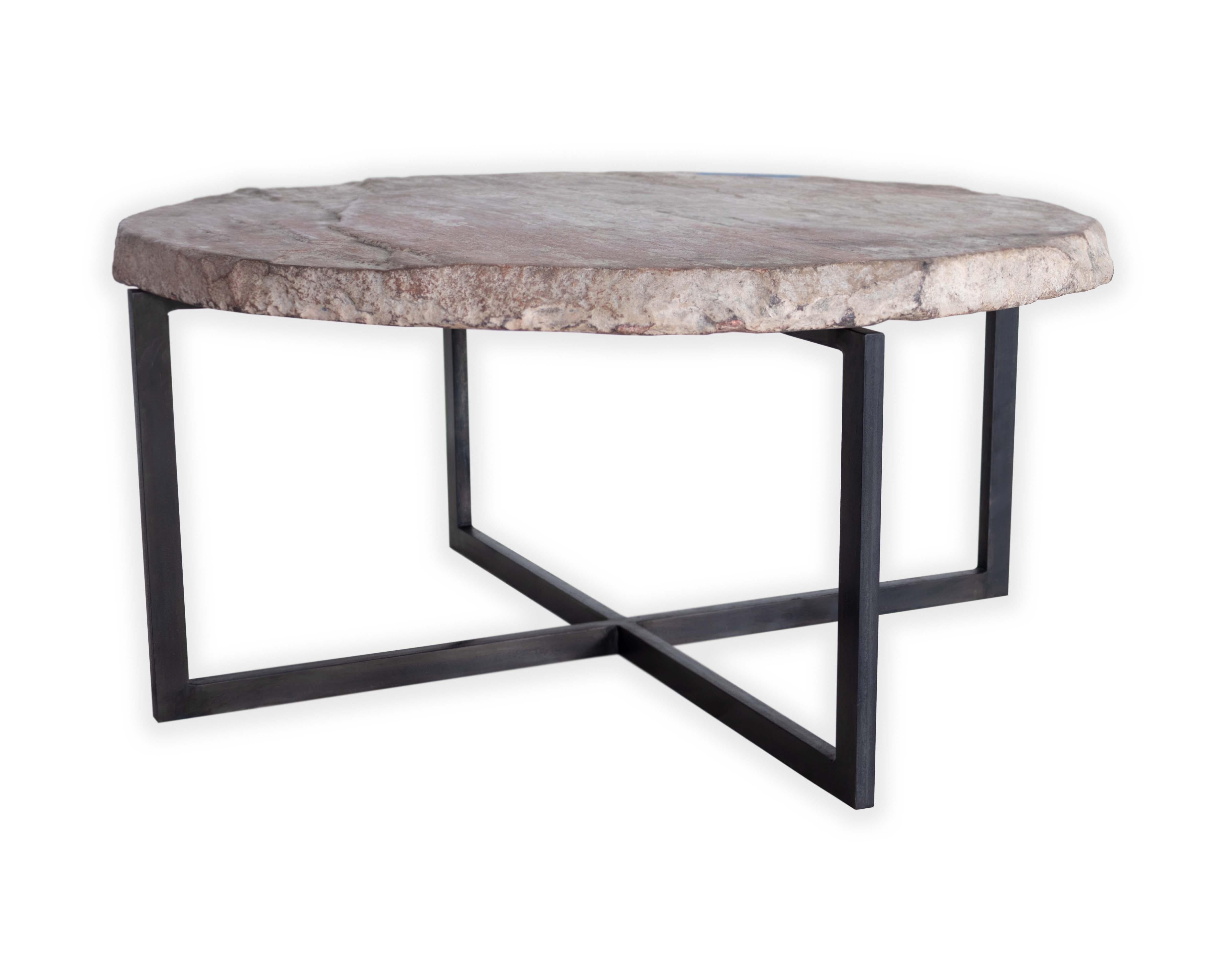Rustic Architectural Stone on Steel Coffee Table