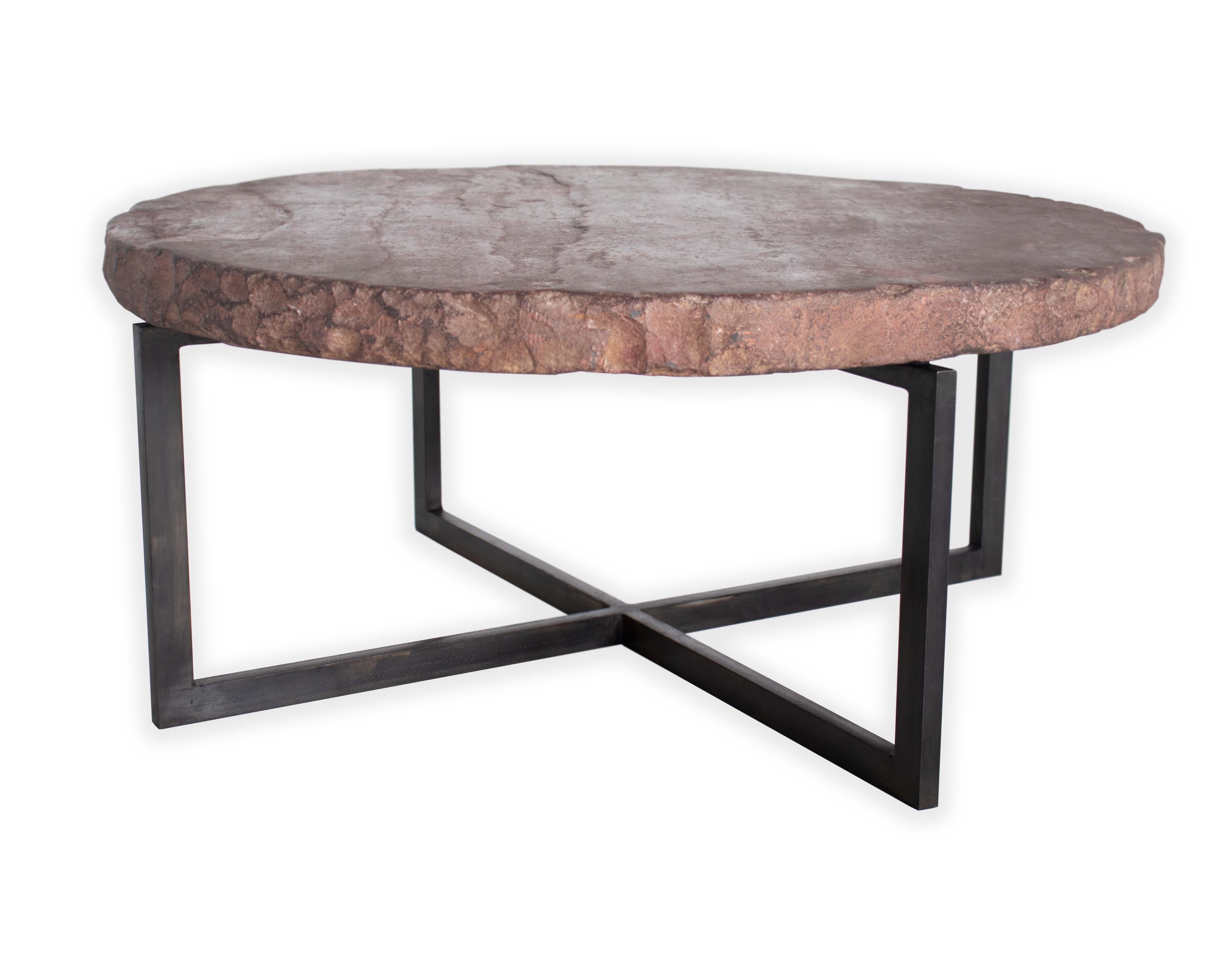 Rustic Architectural Stone on Steel Coffee Table
