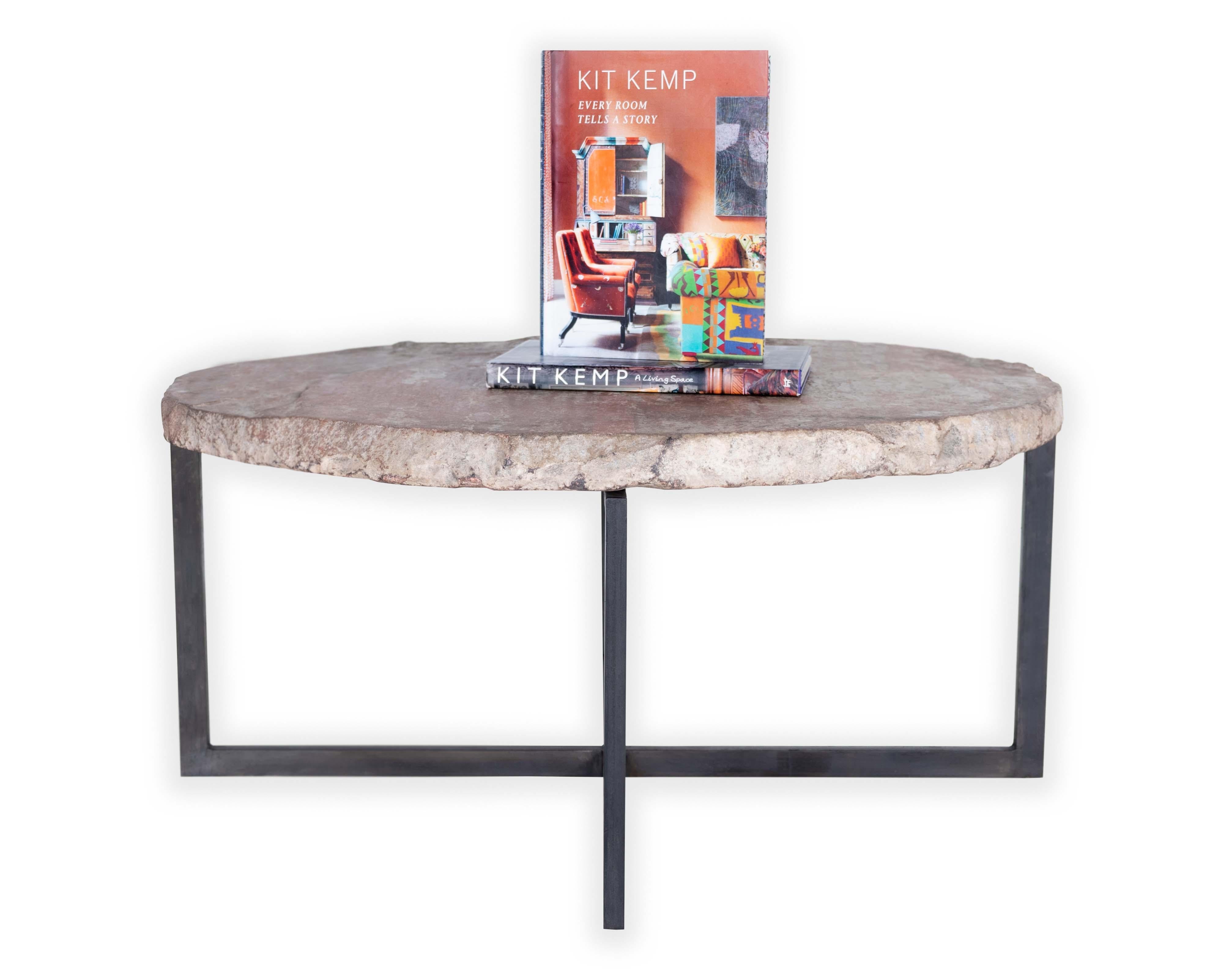 Ebonized Architectural Stone on Steel Coffee Table