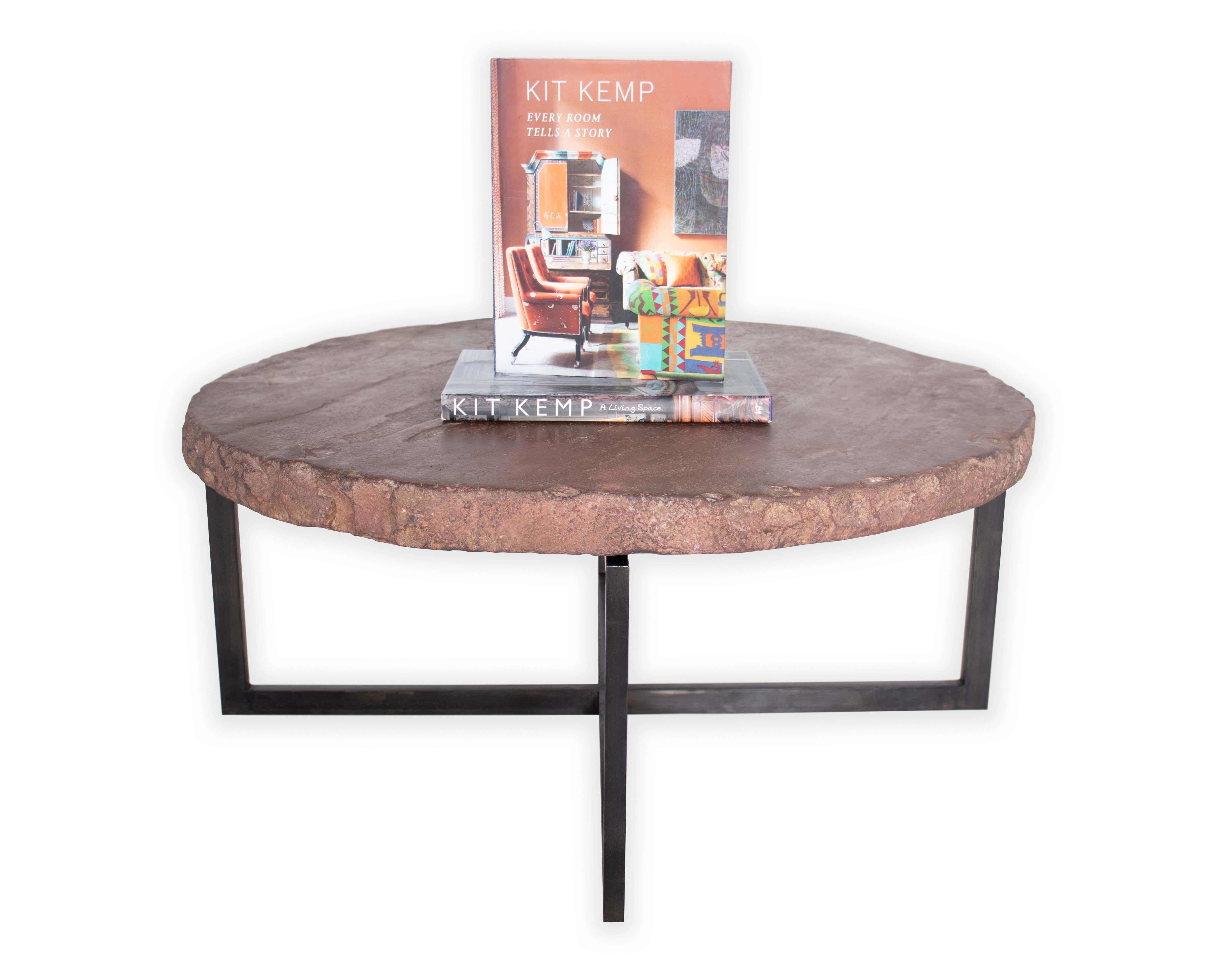 Ebonized Architectural Stone on Steel Coffee Table