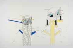 "Architectural Study" Lithograph by Ettore Sottsass, 1987
