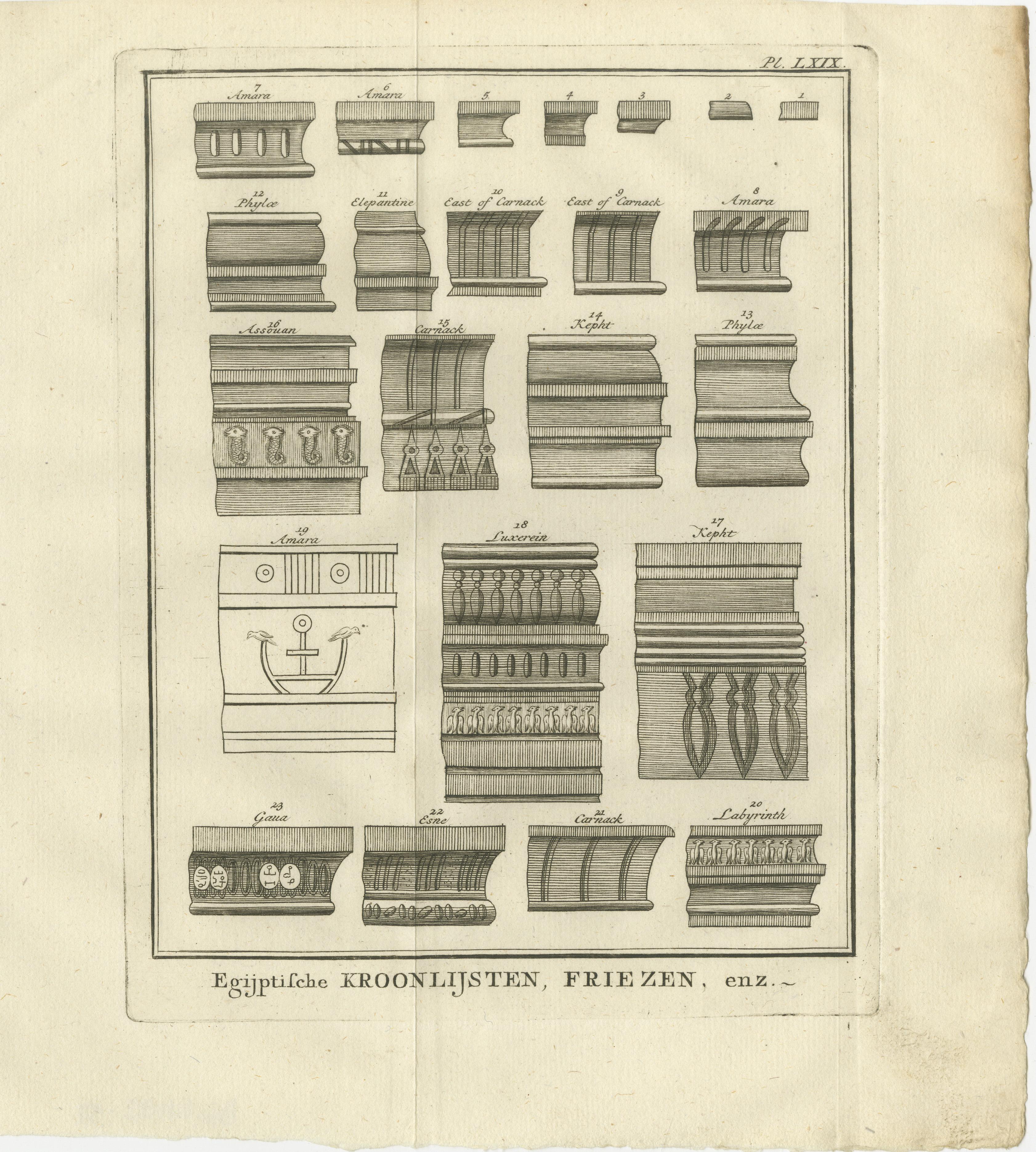 Néerlandais Étude architecturale des chapiteaux et frises égyptiens, c.1776 Ensemble de gravures en vente
