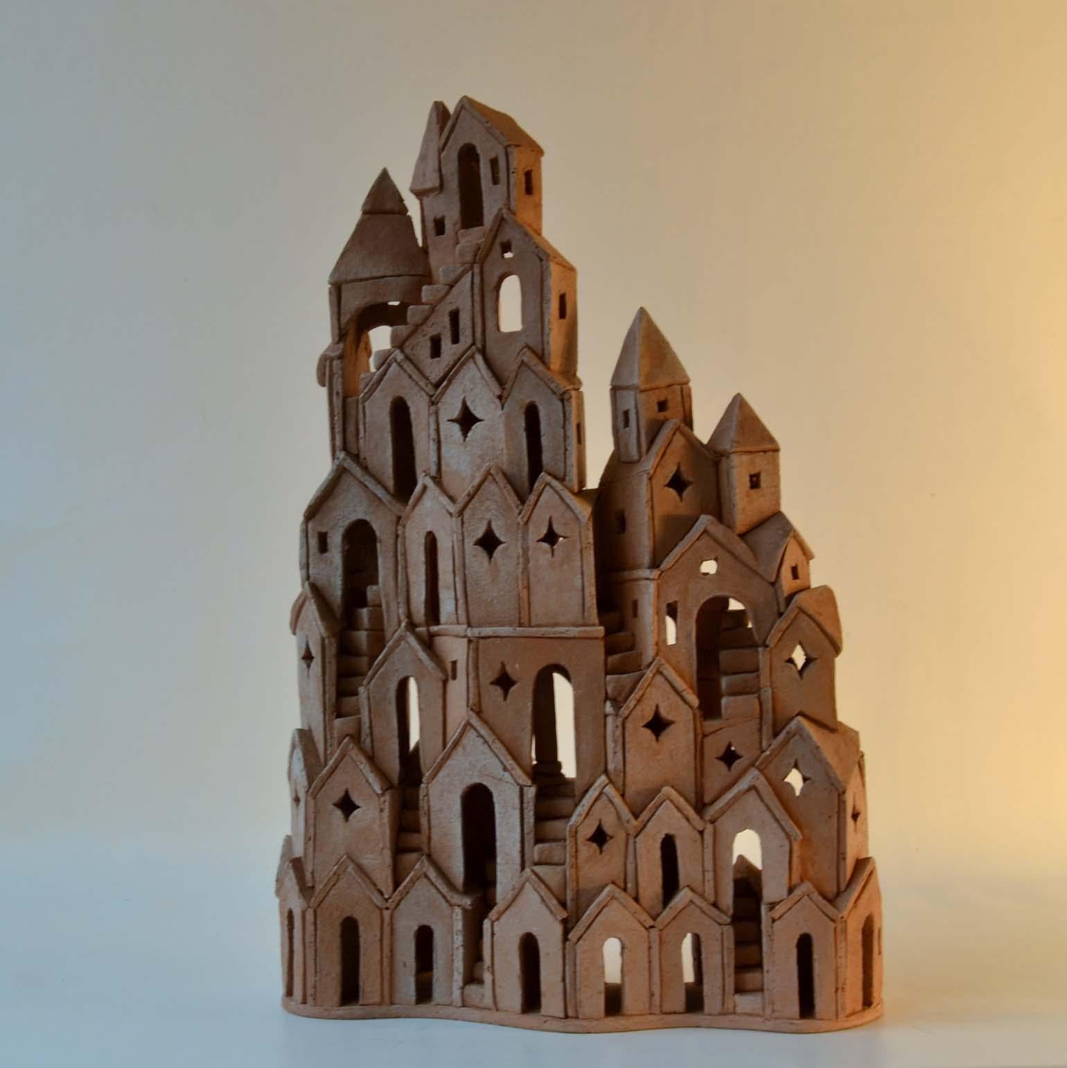 Late 20th Century Architectural Surreal Ceramic Tower Sculpture 2 by Dutch Arie Bouter 1995