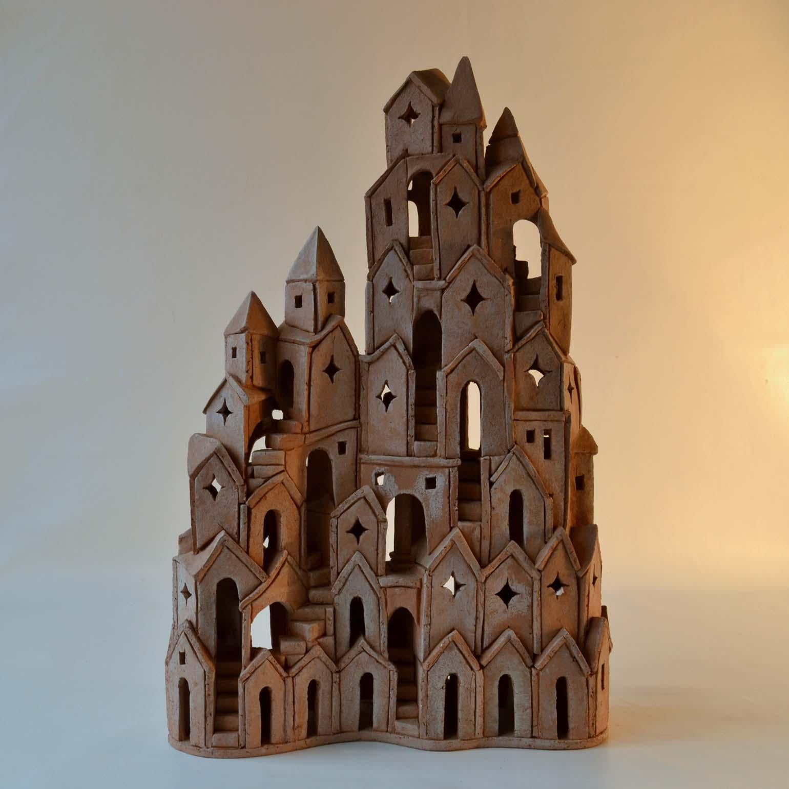 Architectural Surreal Ceramic Tower Sculpture 2 by Dutch Arie Bouter 1995 1
