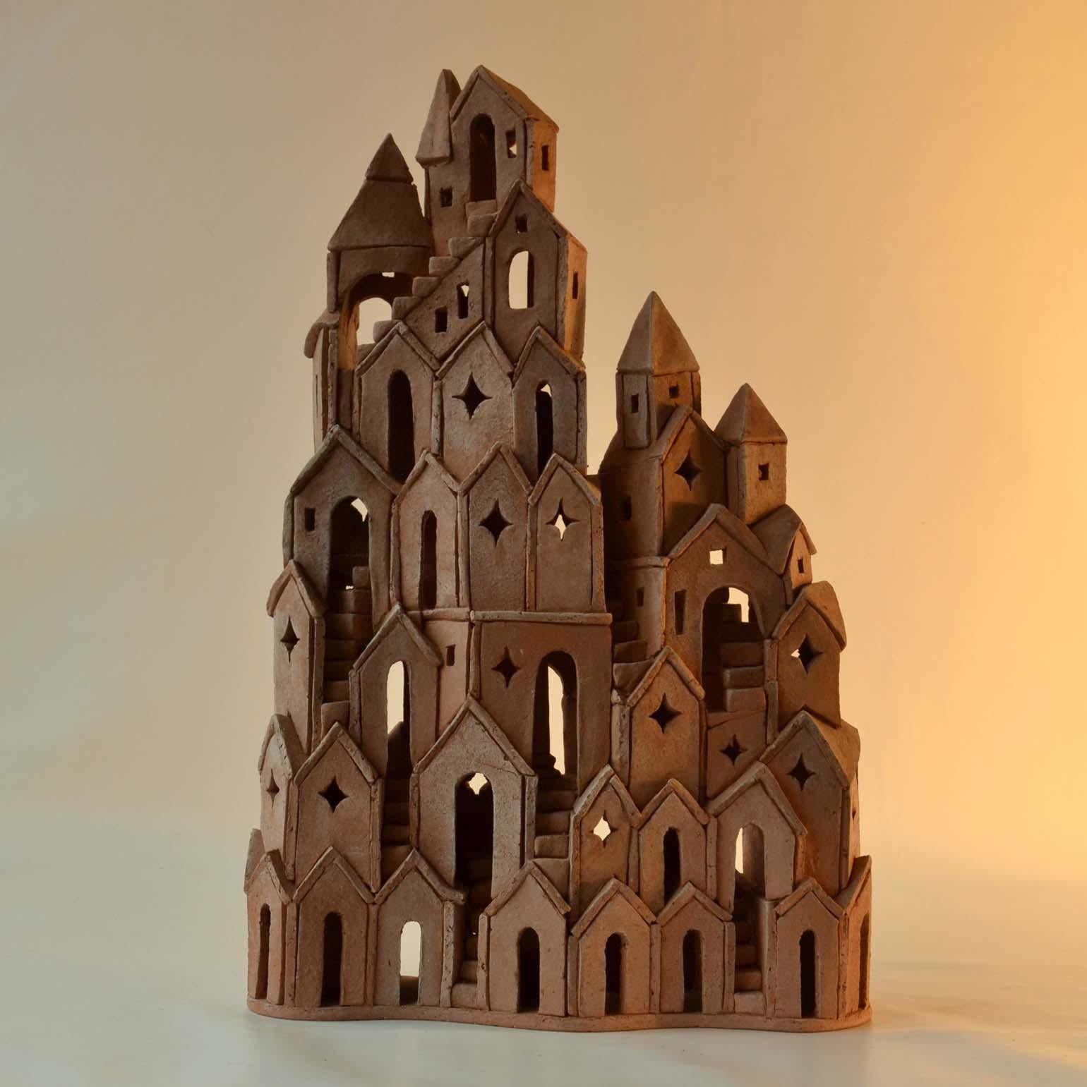 Architectural Surreal Ceramic Tower Sculpture 2 by Dutch Arie Bouter 1995 3