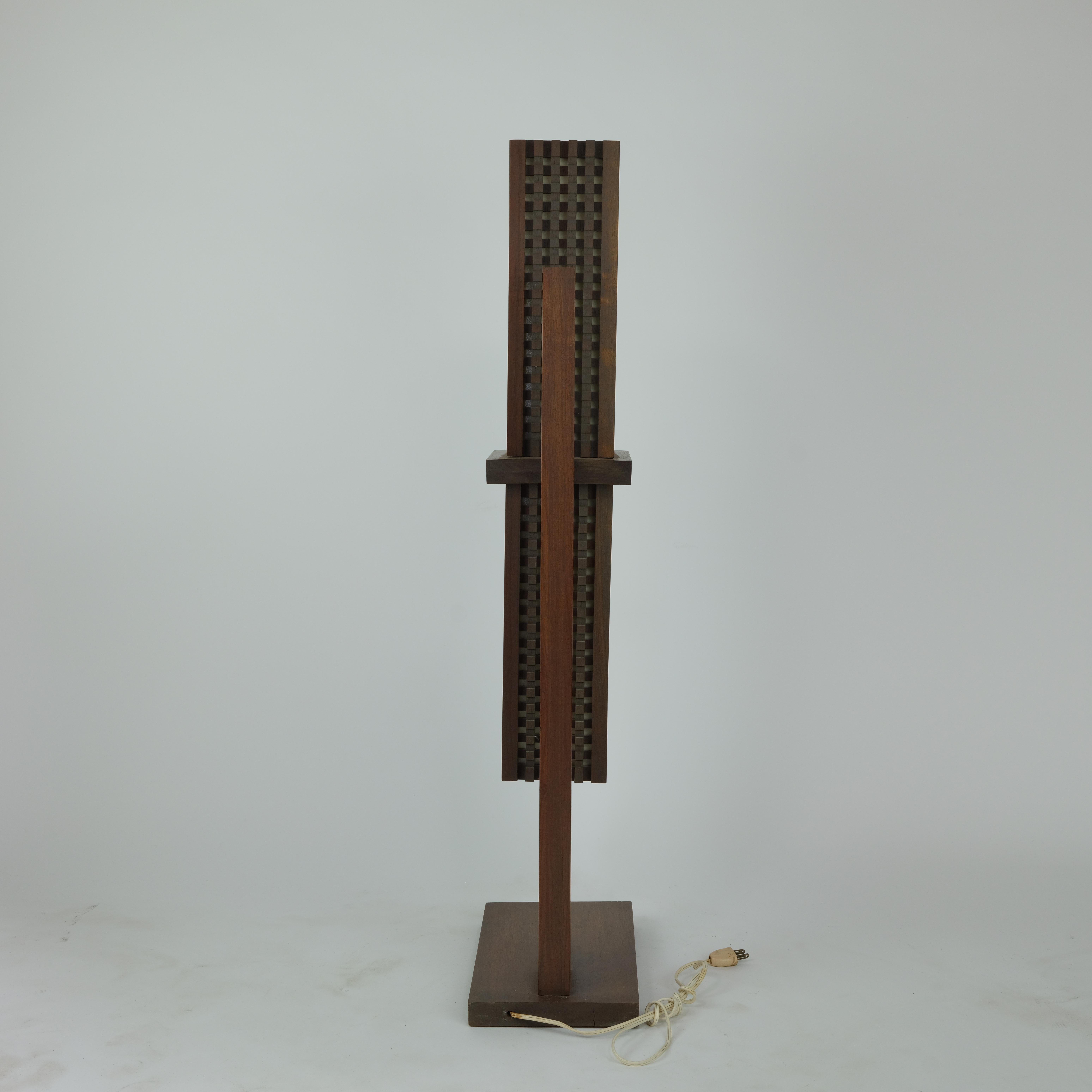 Architectural Table Lamp After Wright in Walnut 1960's In Excellent Condition In Santa Fe, NM