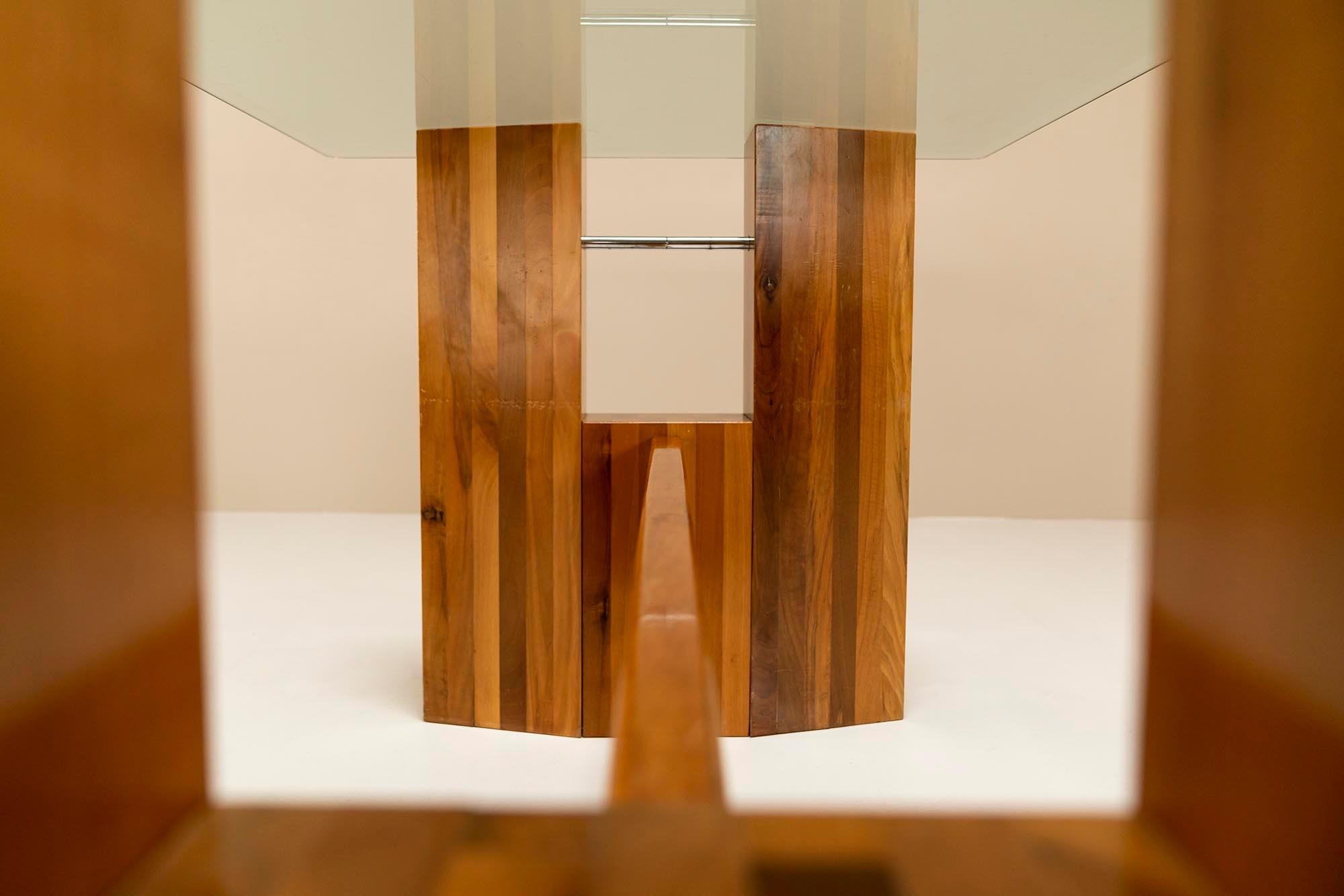 Architectural Table or Desk in Walnut and Glass, Italy 1970s For Sale 2