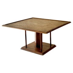 Architectural Table with Antique Moroccan Ceiling Panel Inlay.