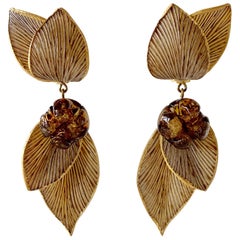 Architectural Taupe Leaf Statement Earrings