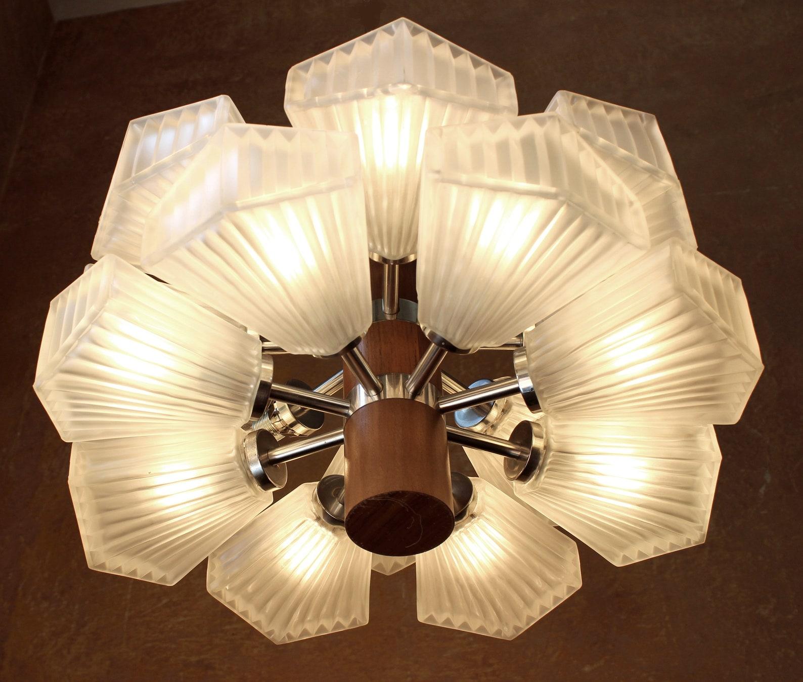 Mid-20th Century Architectural Temde Teak Chandelier, Germany 1960s For Sale