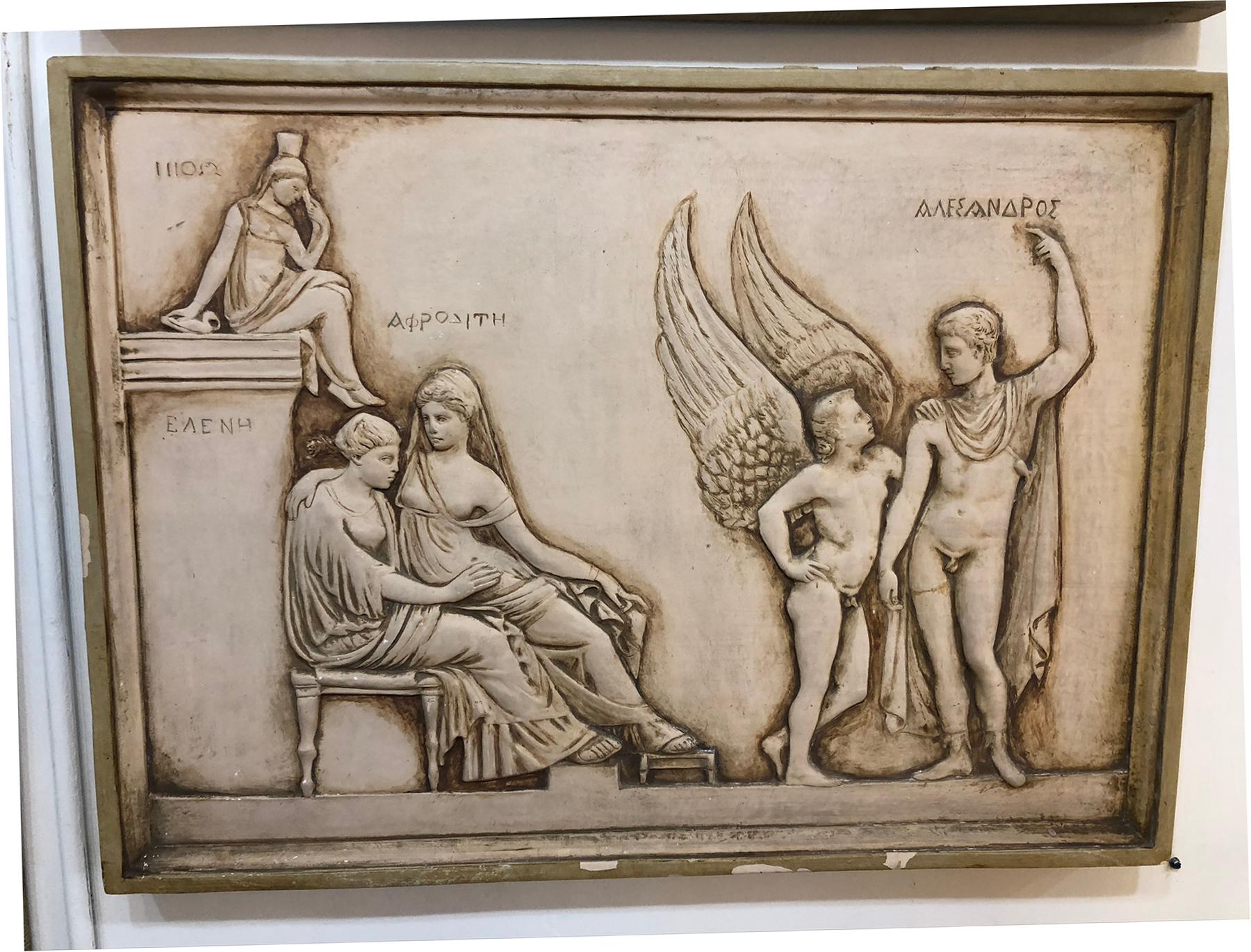 Italian sculptural base relief terracotta plaques. This neoclassical plaque which hung in the Otto Dommerich mansion in New York city. Italy circa 1930s. Marked Manifattura di Signa, Italy. Manifattura di Signa firm specialized in garden ornaments.