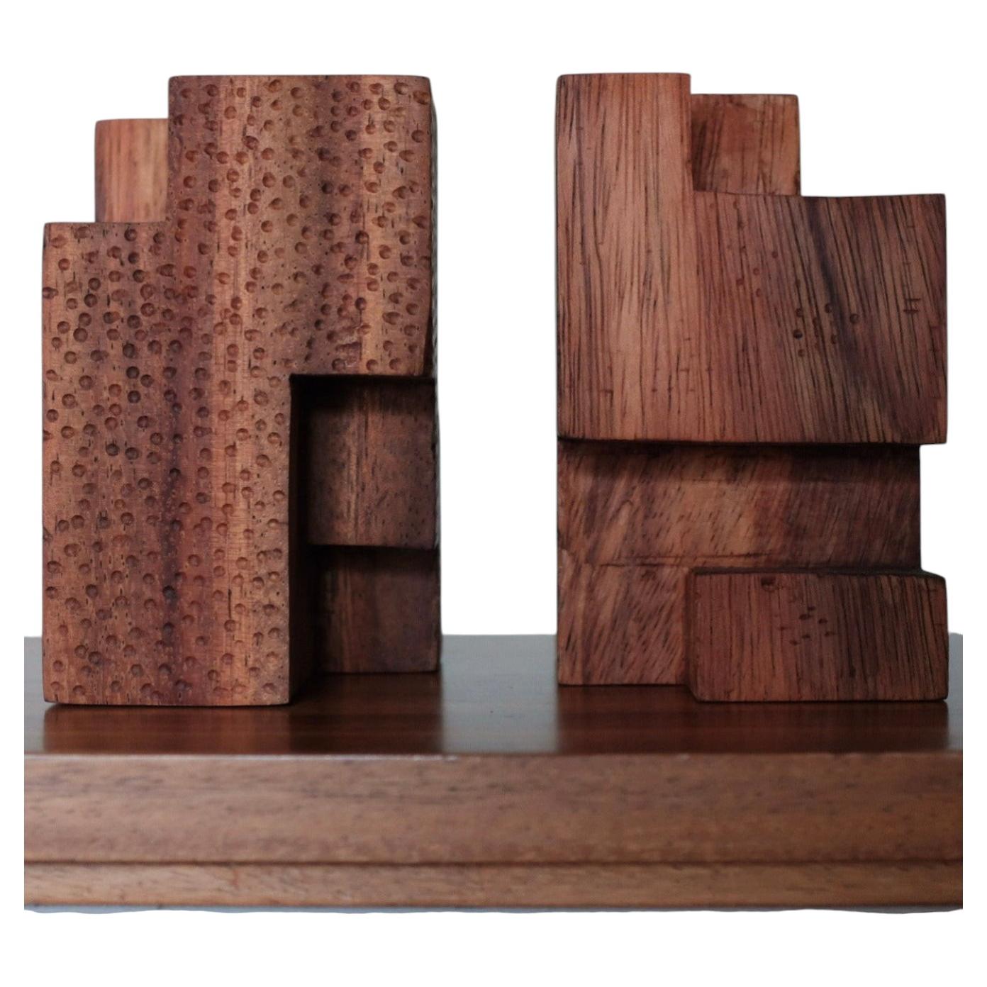 Architectural Textured Parota Wood Sculptures, Set of 2 "Tótems-TS" For Sale
