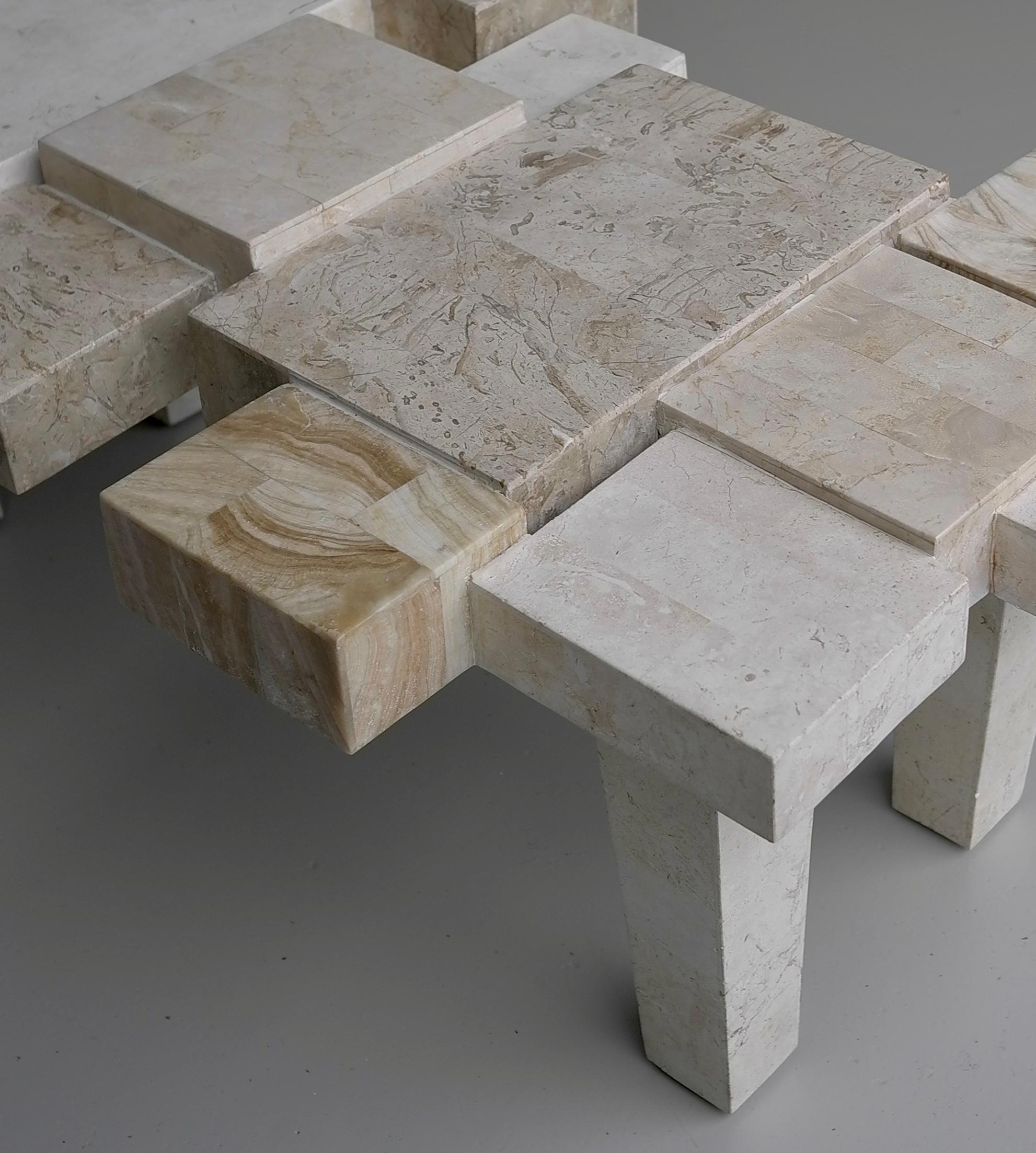 Architectural Travertin and White Stone Art Coffee table, Belgium, 1970's For Sale 4