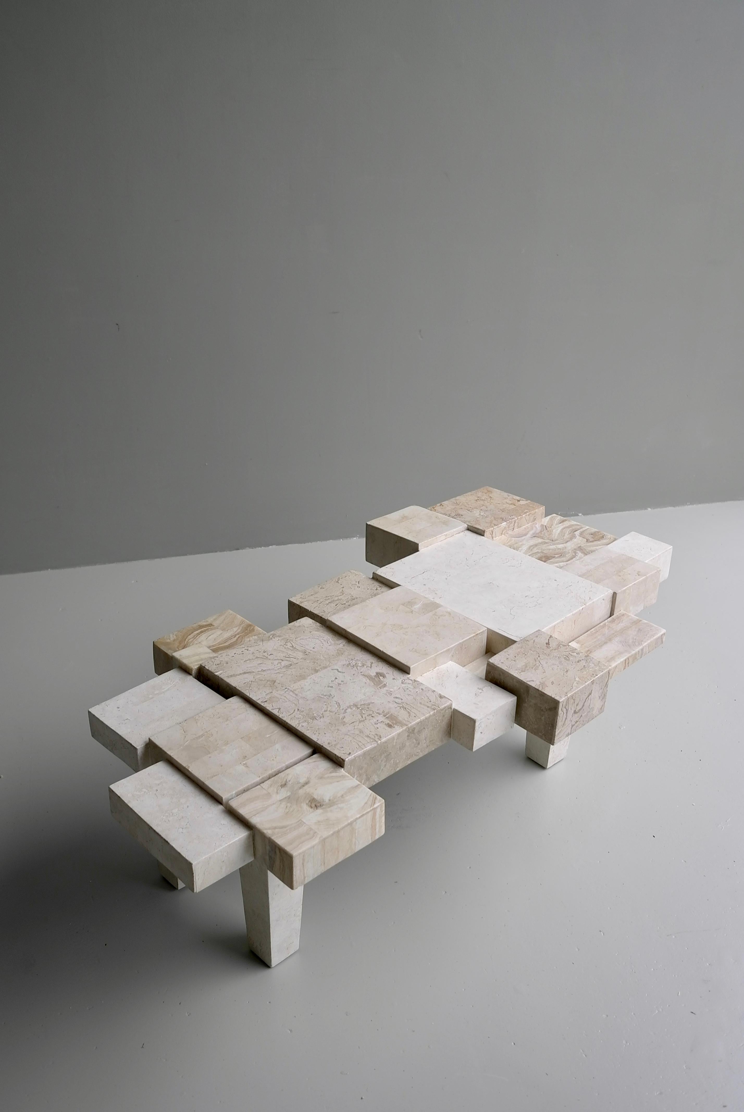 Architectural Travertin and White Stone Art Coffee table, Belgium, 1970's For Sale 6